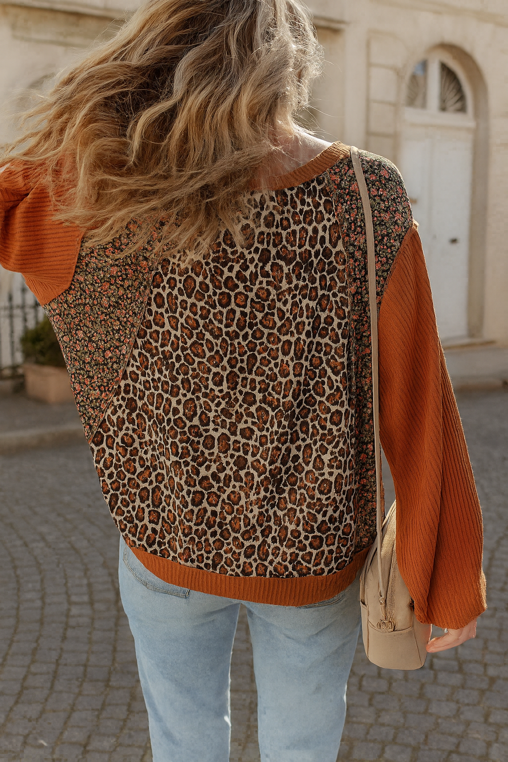 Preorder Leopard Print & Floral Accent Long Sleeve Sweatshirt