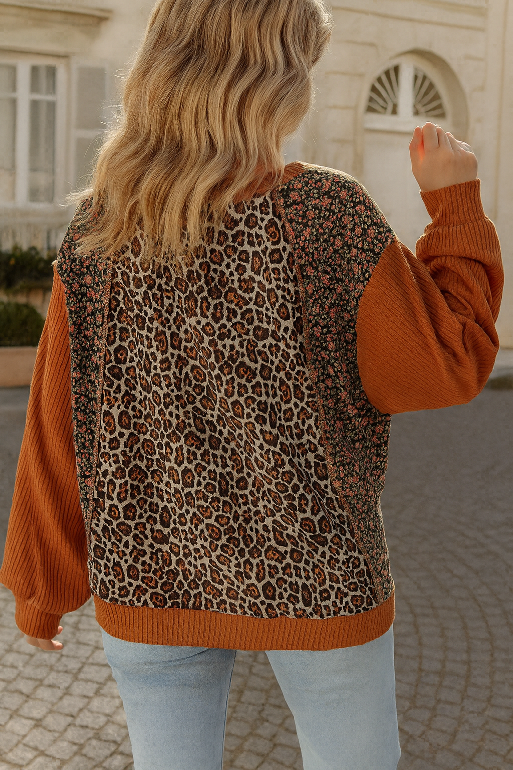 Preorder Leopard Print & Floral Accent Long Sleeve Sweatshirt
