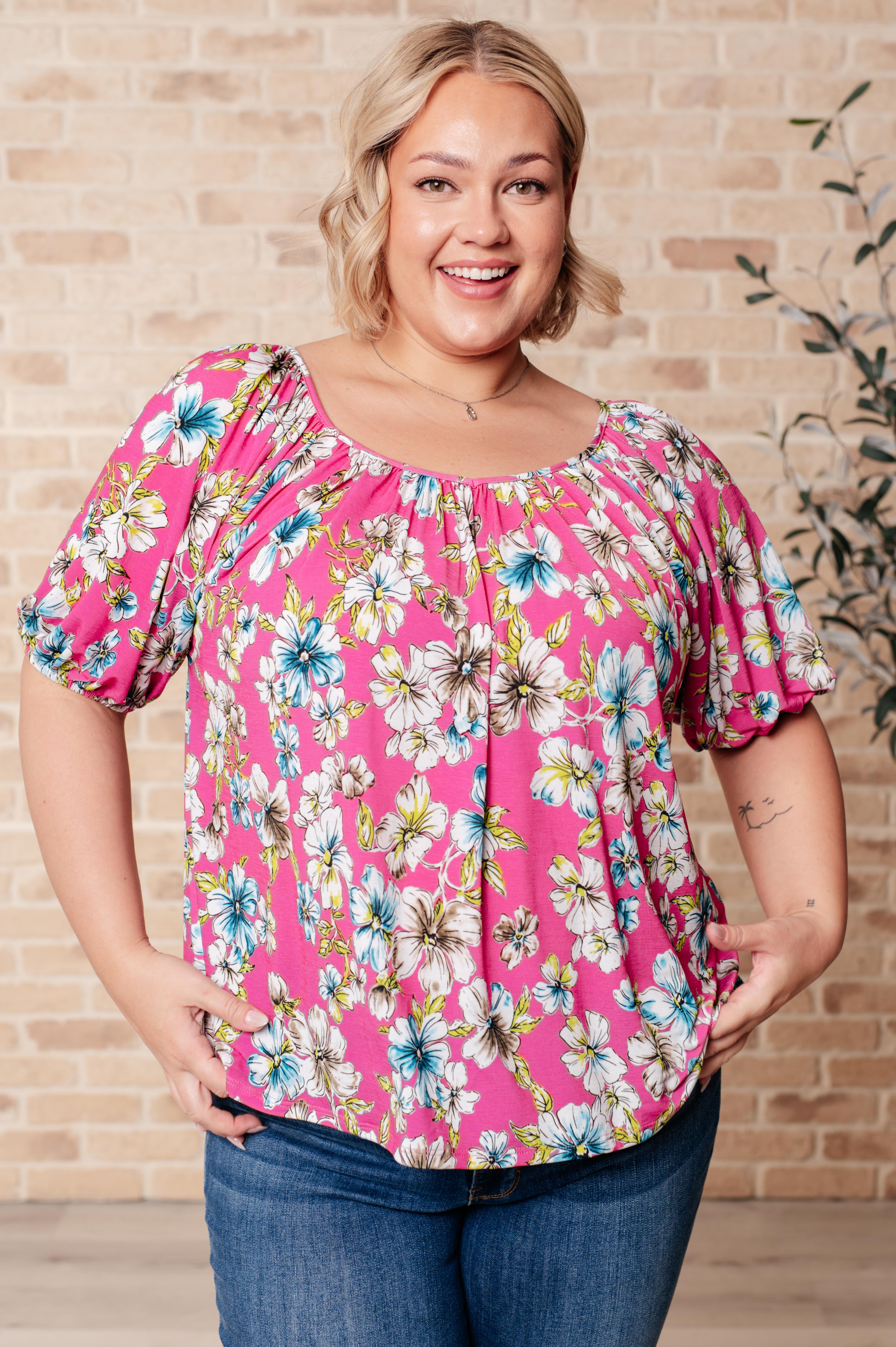Shopin La Bloom So Bright Pink Floral Top Tops