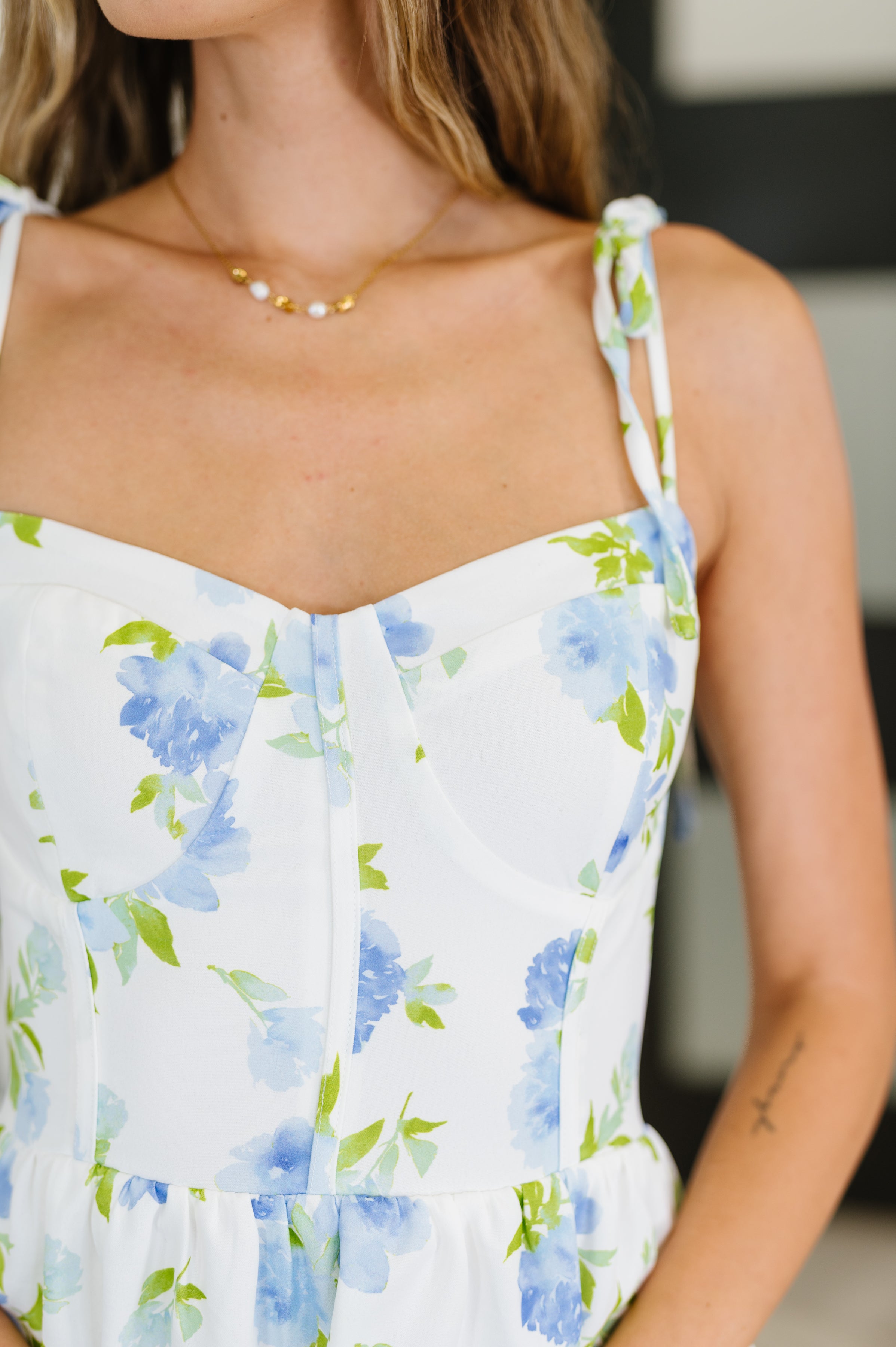 Kori America Bloomie Baby Tiered Dress in Ivory/Blue Womens