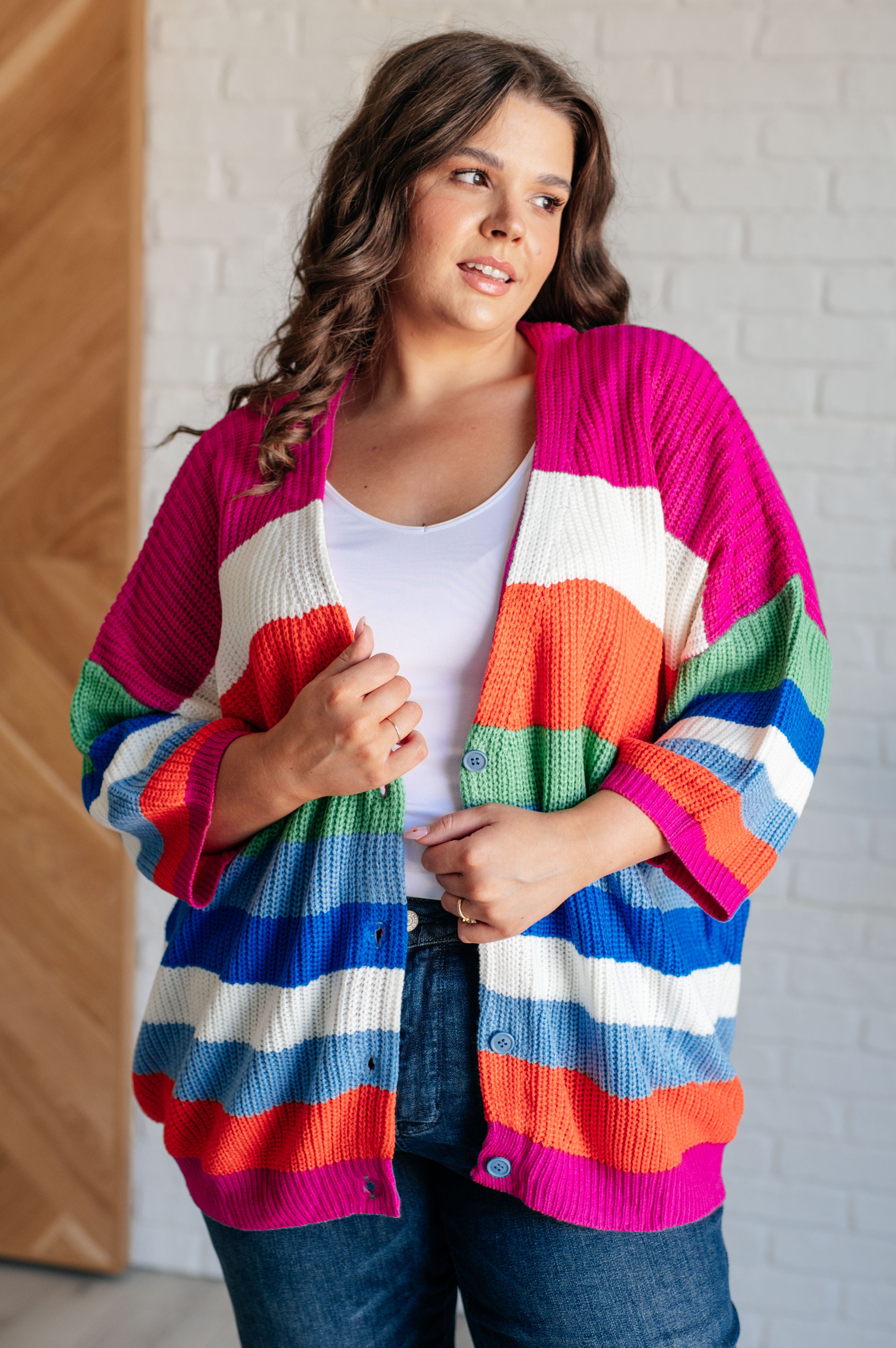 BiBi Bold Flirt Multi Color Stripe Button Down Cardigan 3XL Cardigan