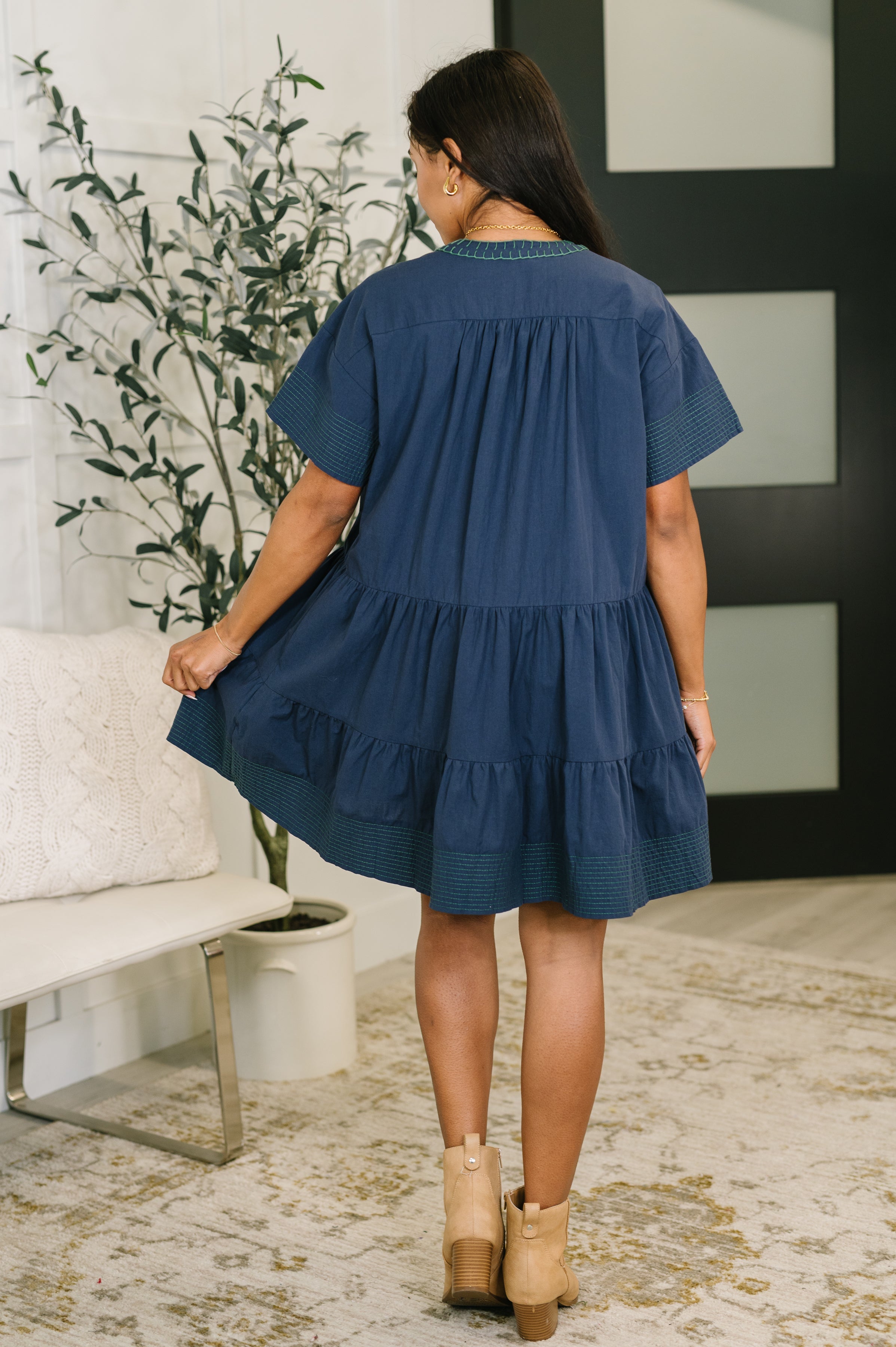 Gigio Boot Scootin' Boogie Tiered Dress in Navy Womens