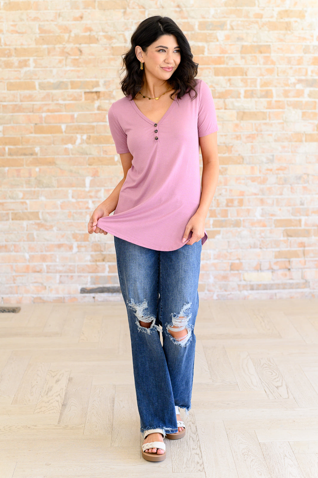 A. gain Born and Raised V-Neck Jersey Knit Ribbed Top Tops