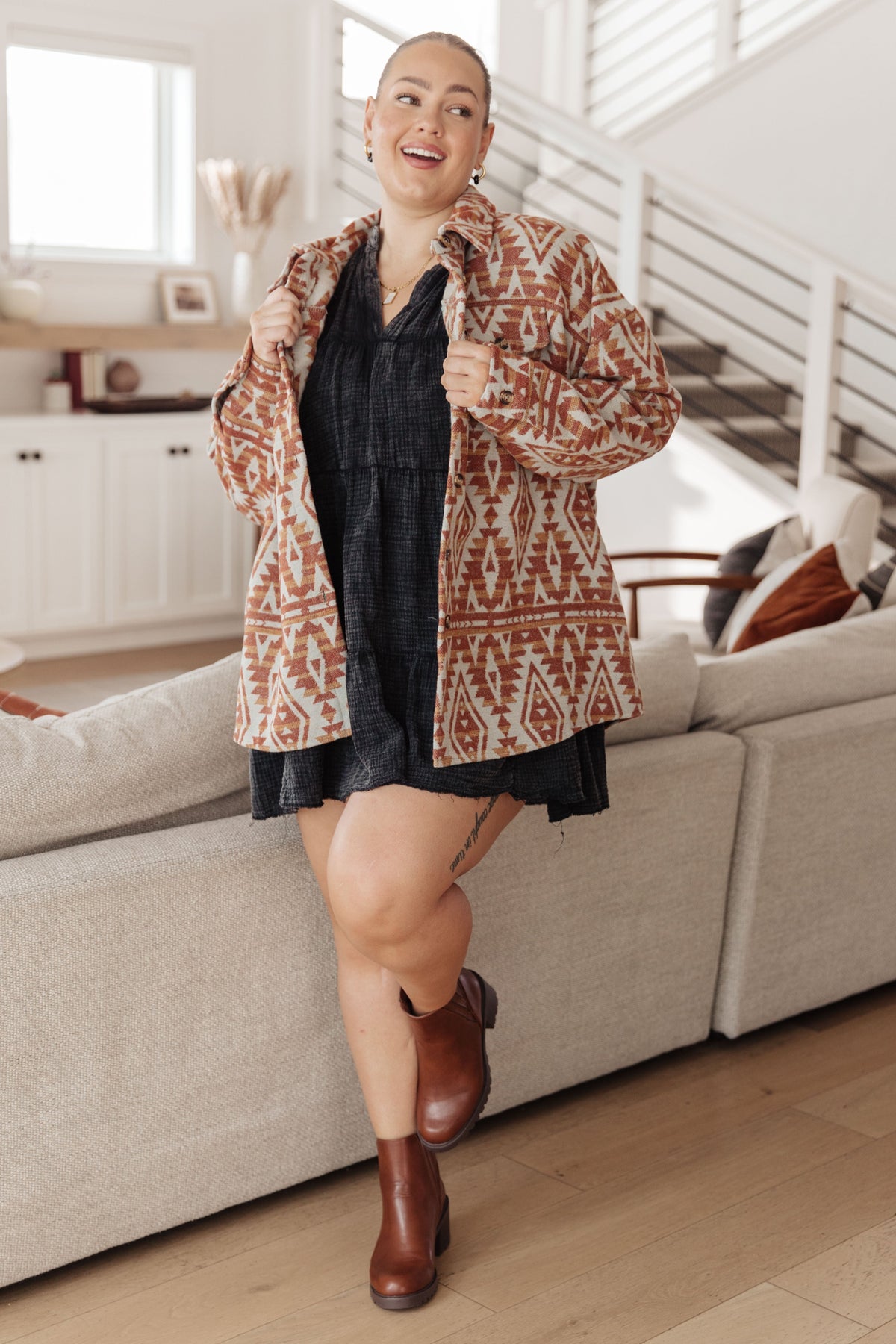 Haptics Gather Round Aztec Shacket Layers