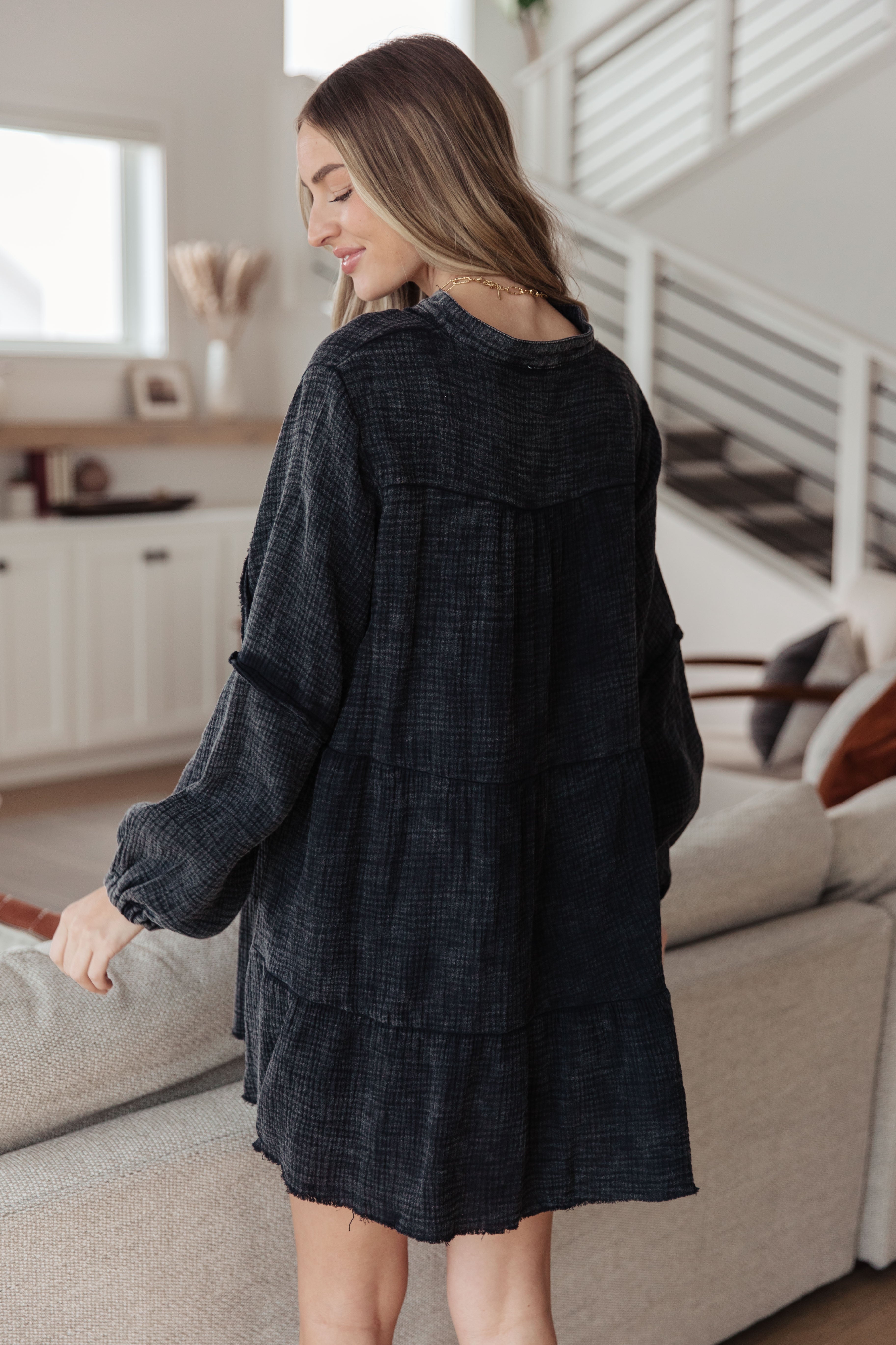 White Burch Borrowed Time Black Mineral Wash V-Neck Dress Dresses