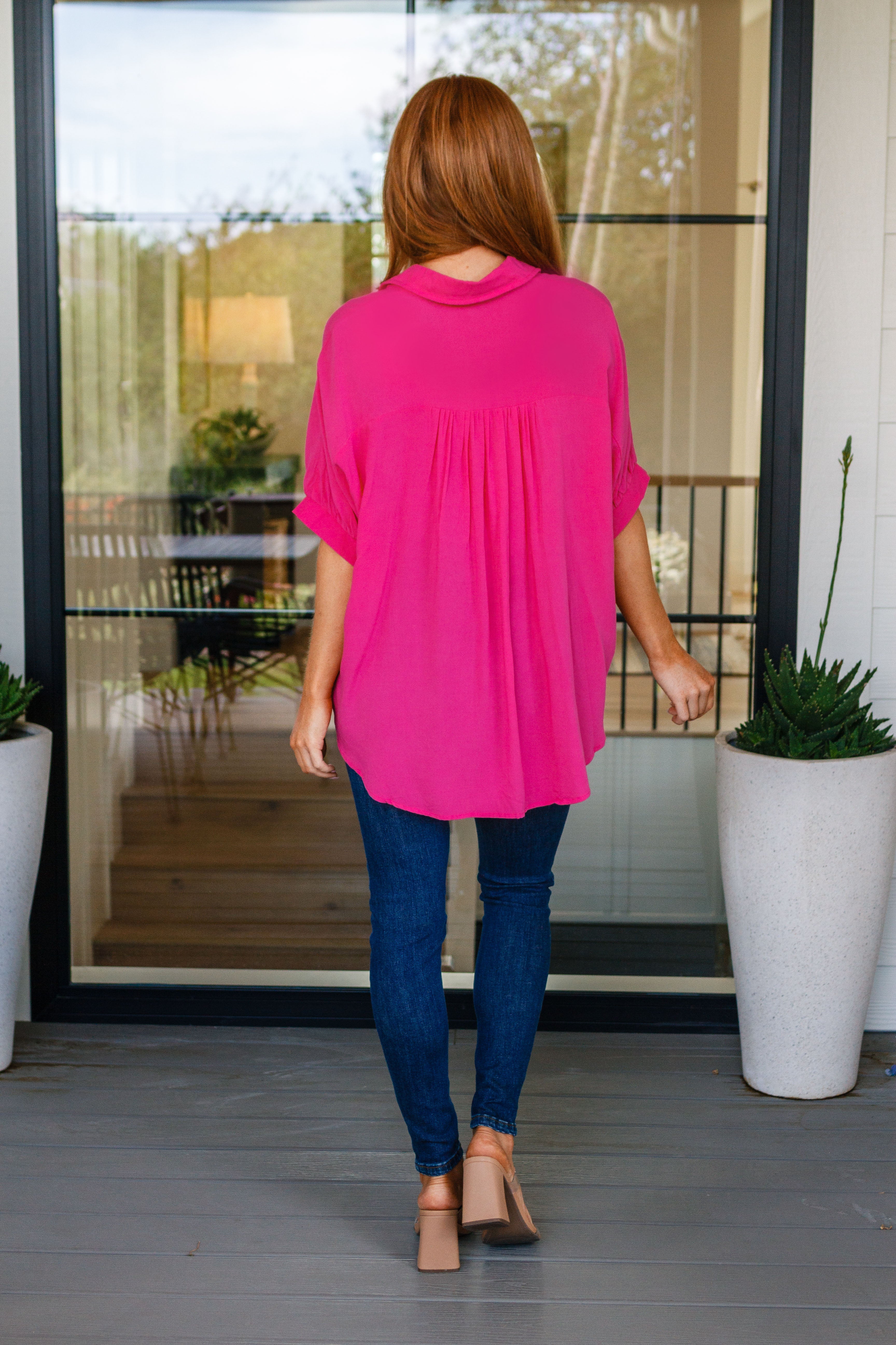 One Eleven North Bounding Beauty Button Down Magenta Blouse Womens