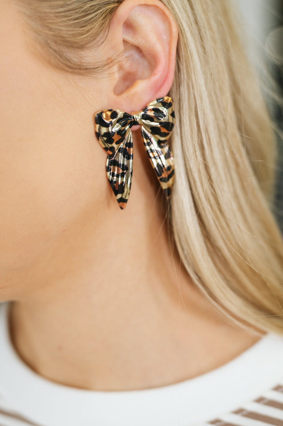 Bow'd & Bold Leopard Print Bow Earrings Womens