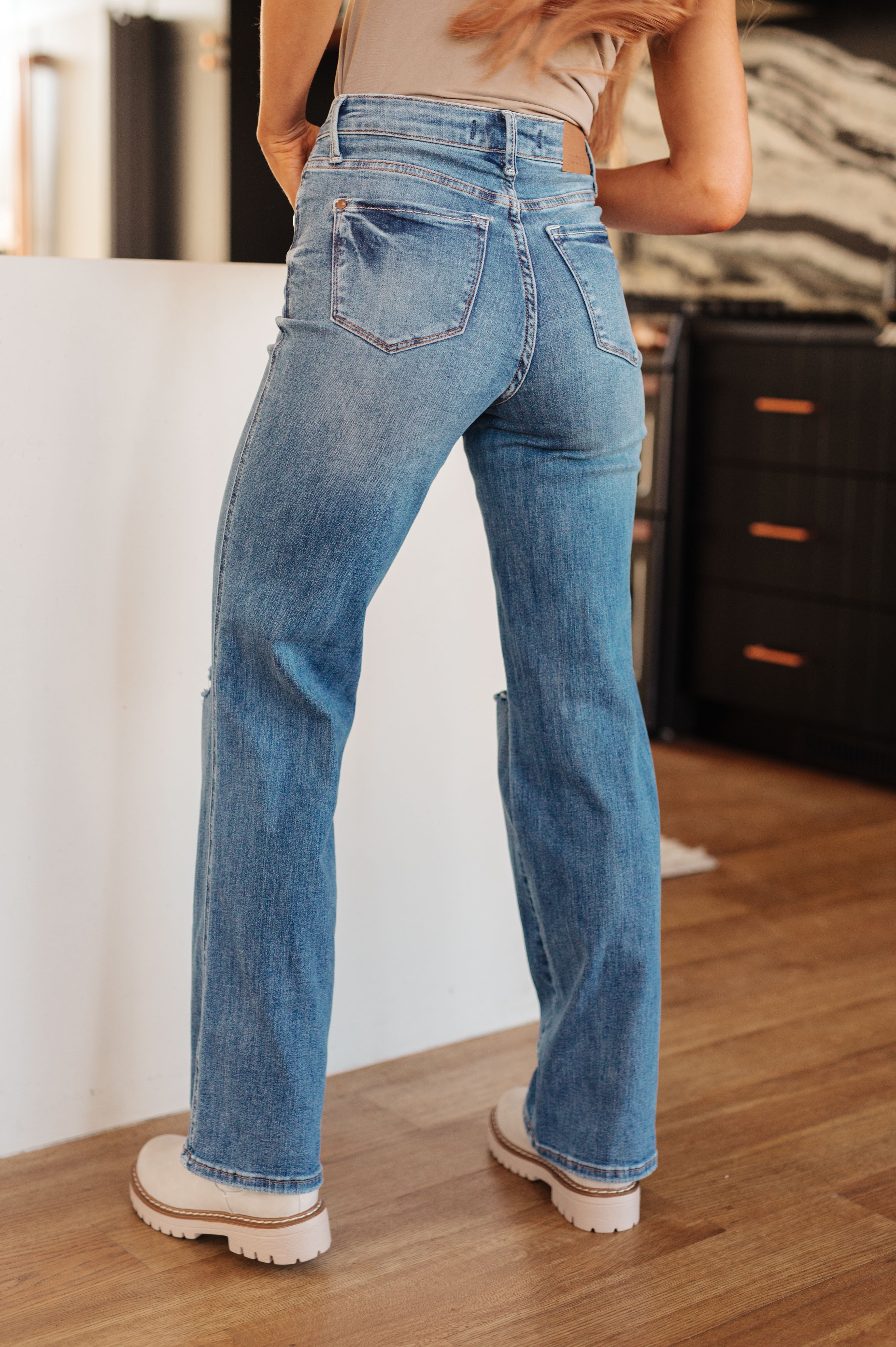 Judy Blue Bree High Rise Tummy Control Distressed Straight Jeans Apparel & Accessories