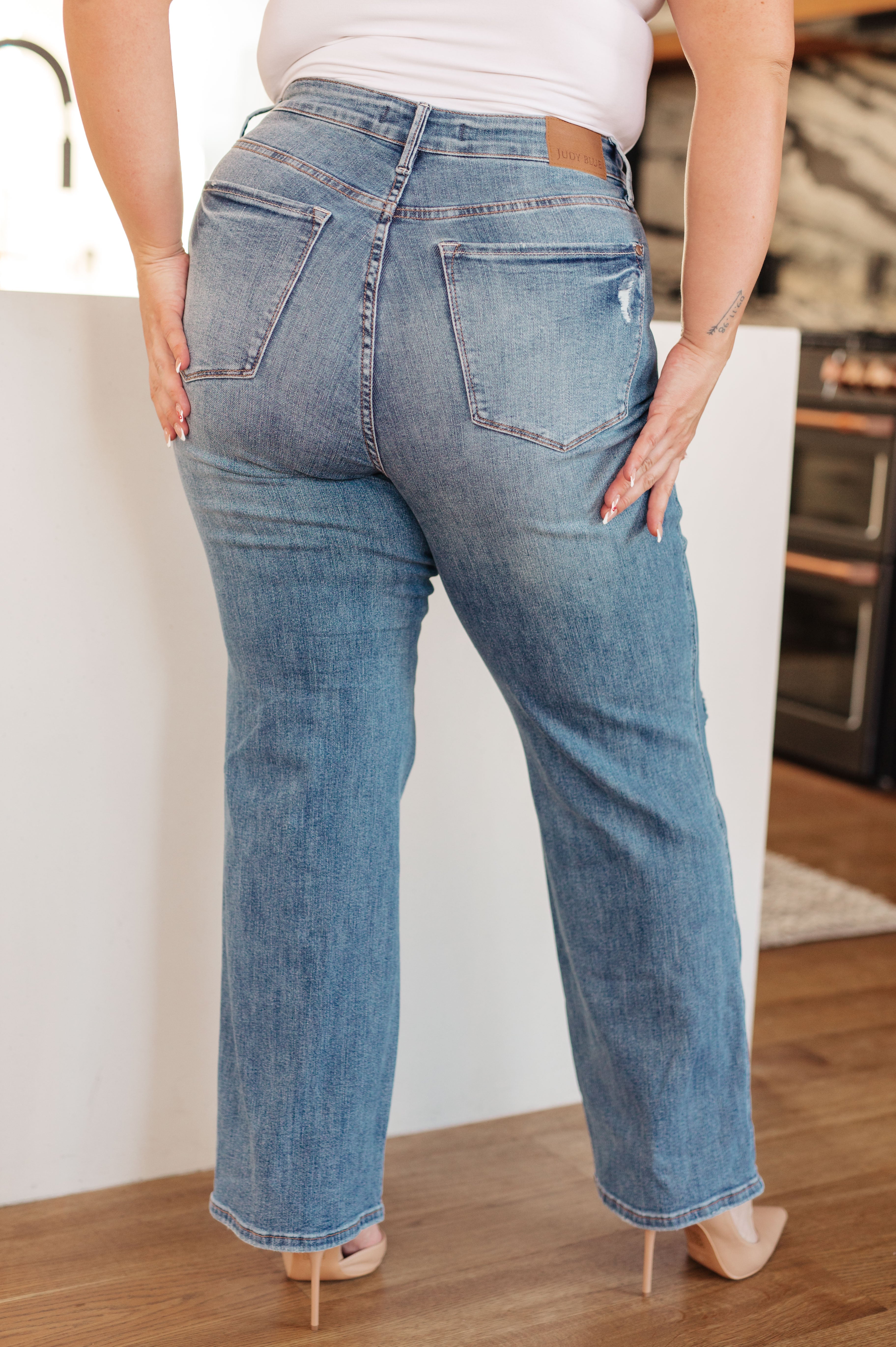 Judy Blue Bree High Rise Tummy Control Distressed Straight Jeans Apparel & Accessories
