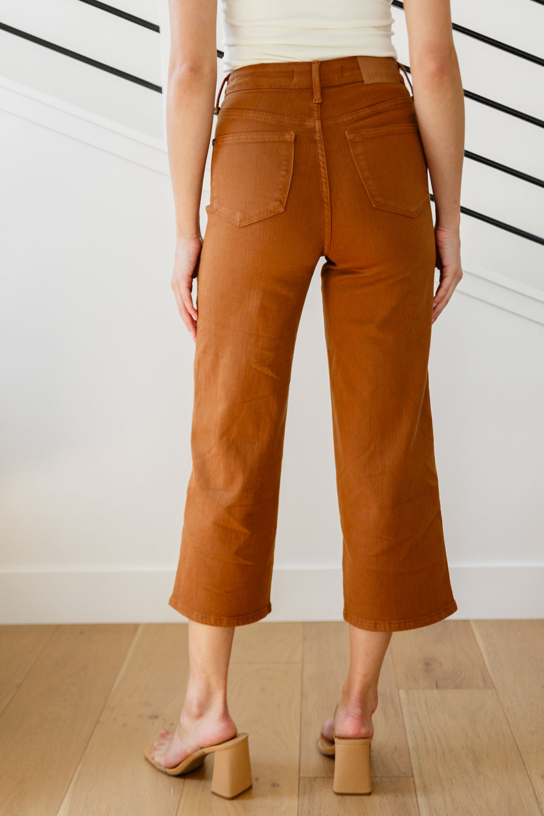 Judy Blue Briar High Rise Control Top Wide Leg Crop Jeans in Camel Denim