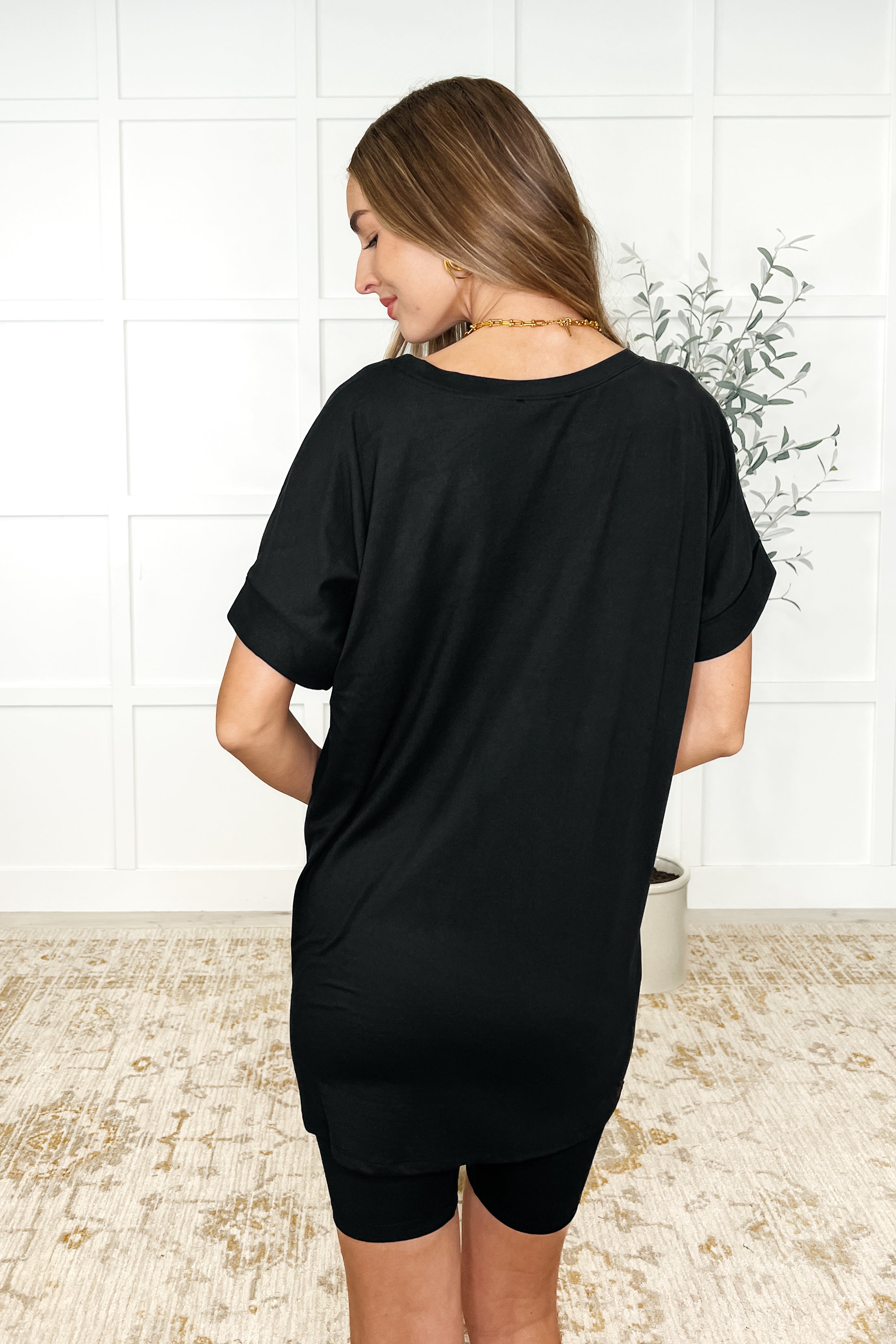 Zenana Buttery Soft V-Neck Bike Short Set in Black Womens