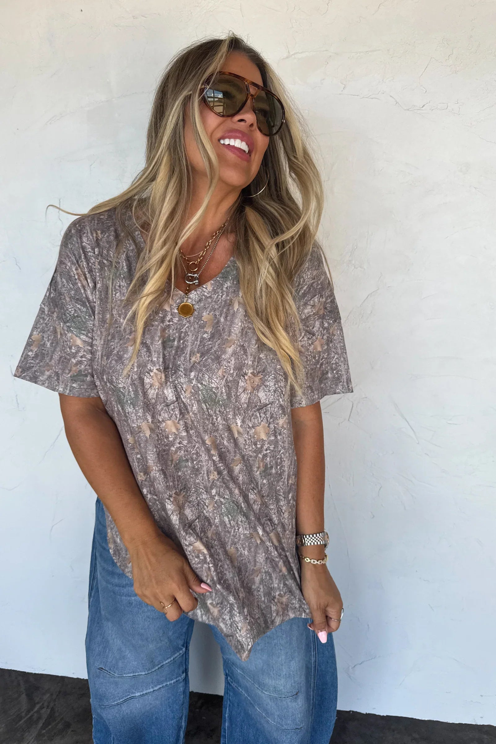 PREORDER: Blakeley Joey V-Neck Washed Cotton Boyfriend Tee Camo Womens