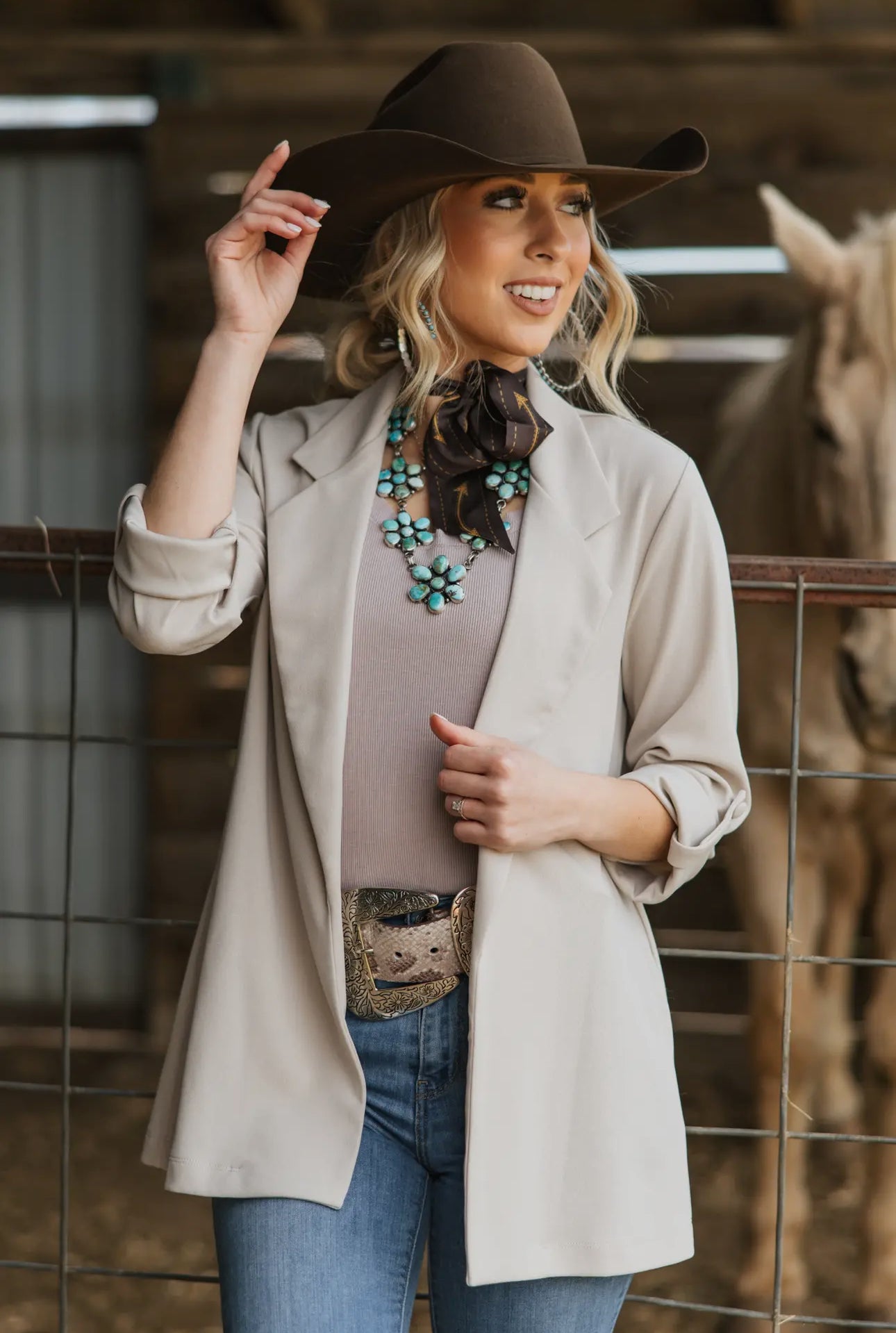 Andree by Unit I'm Really That Gal Open Front Blazer in Pearl Womens