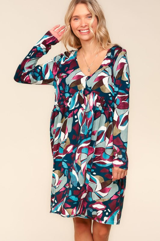 Haptics Navy Empire Waist Abstract Print Dress Large