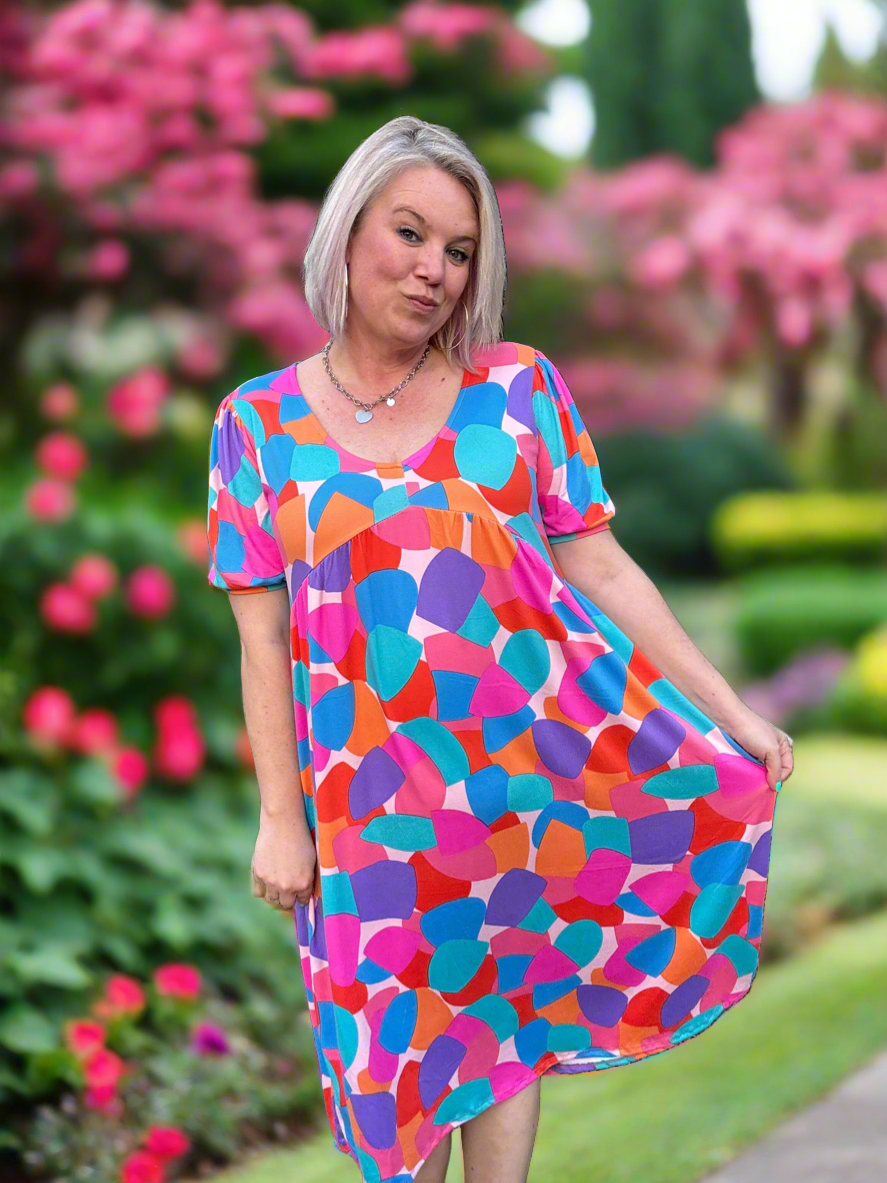 Haptics Geometric Multicolor Midi Dress With Pockets Dresses