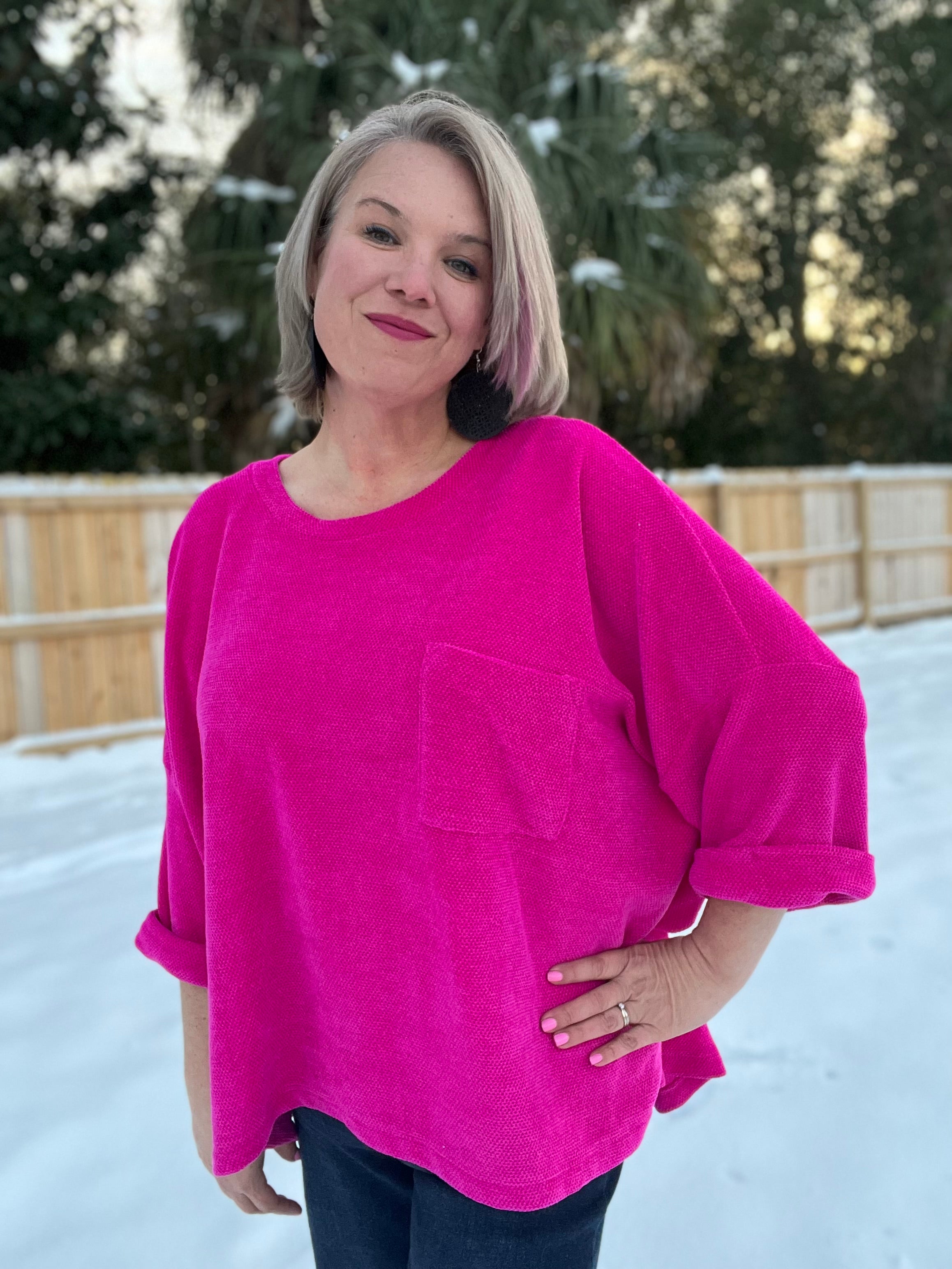 White Birch Pink Thoughts Chenille Blouse Blouses
