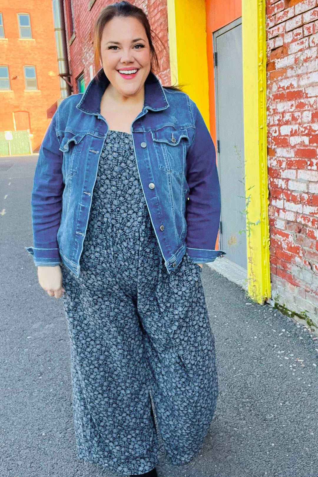 Haptics Black & Charcoal Floral Wide Leg Overalls Jumpsuits & Rompers
