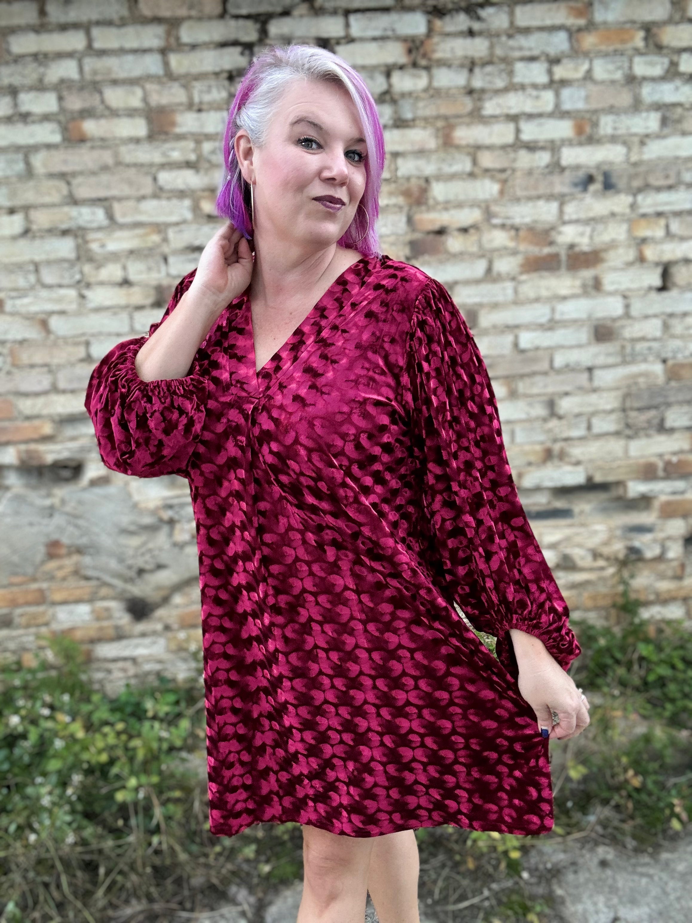 Jodifl Size S Regal Radiance V-Neck Red Velvet Textured Dress Dresses