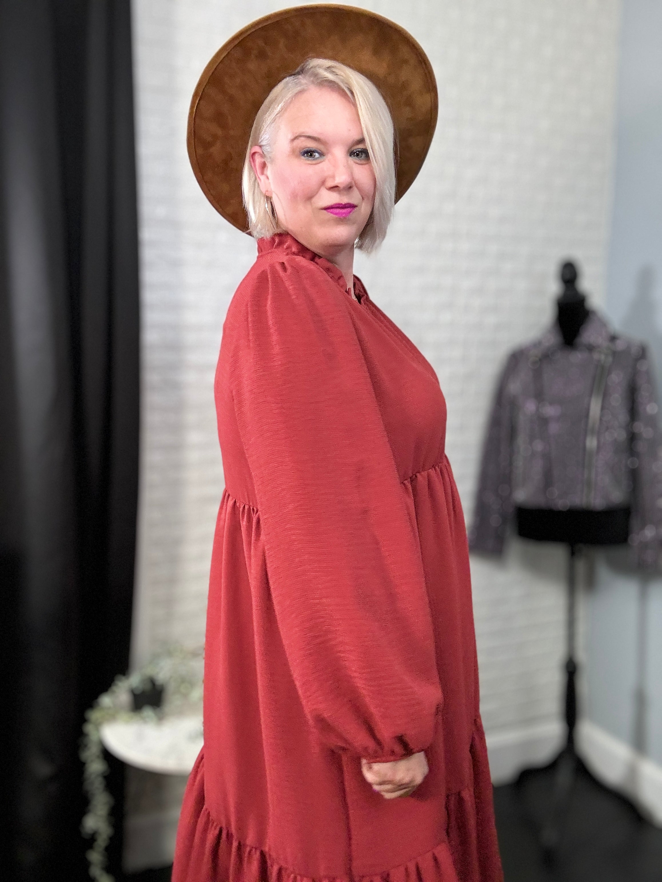 Haptics Spice Notched Neck Frill Hem Tiered Maxi Dress 1X Dresses