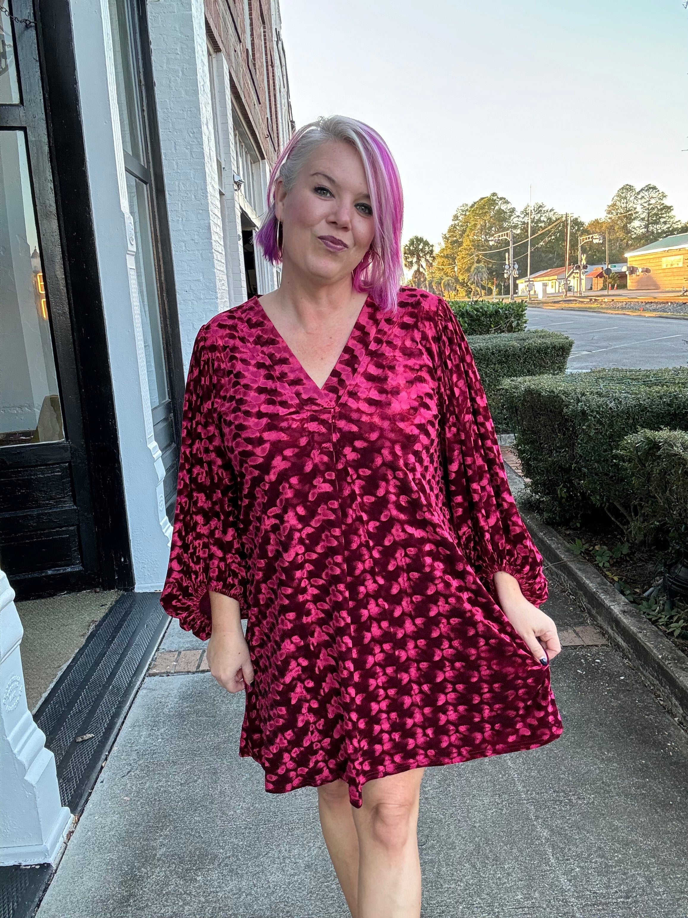 Jodifl Size S Regal Radiance V-Neck Red Velvet Textured Dress Dresses