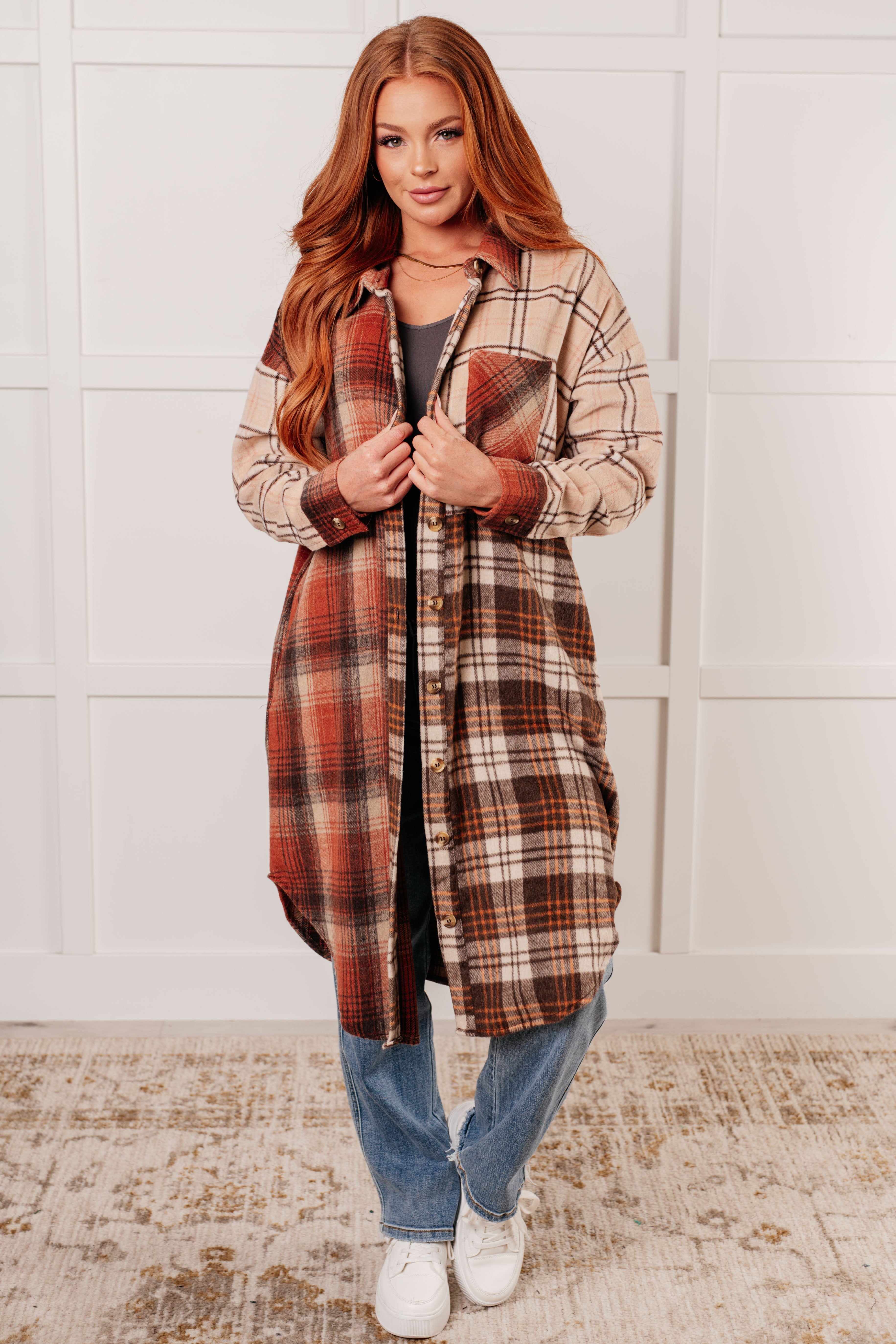 Haptics Cabin Fever Flannel Plaid Oversized Shacket Layers