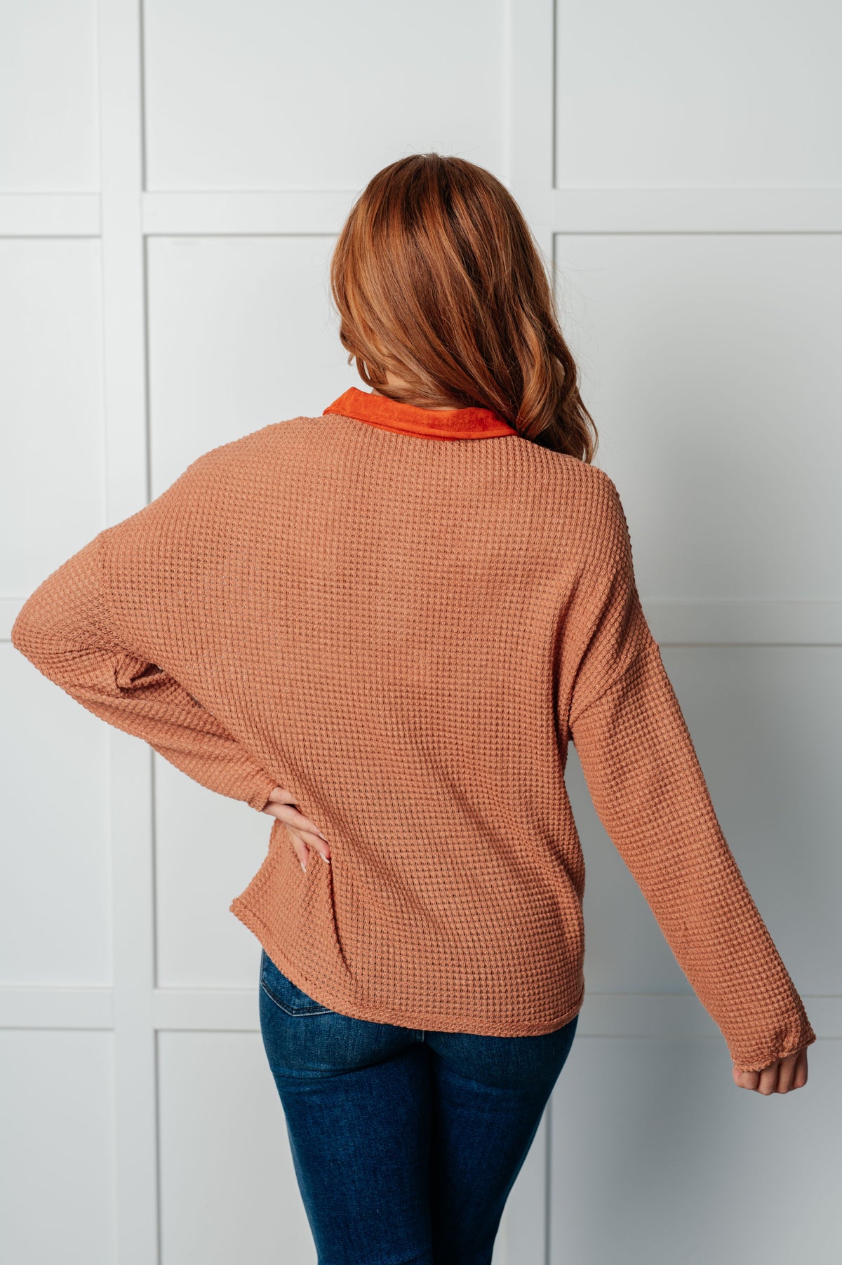 One Eleven North Can't Imagine Why Waffle Knit Contrast Trim Top Tops