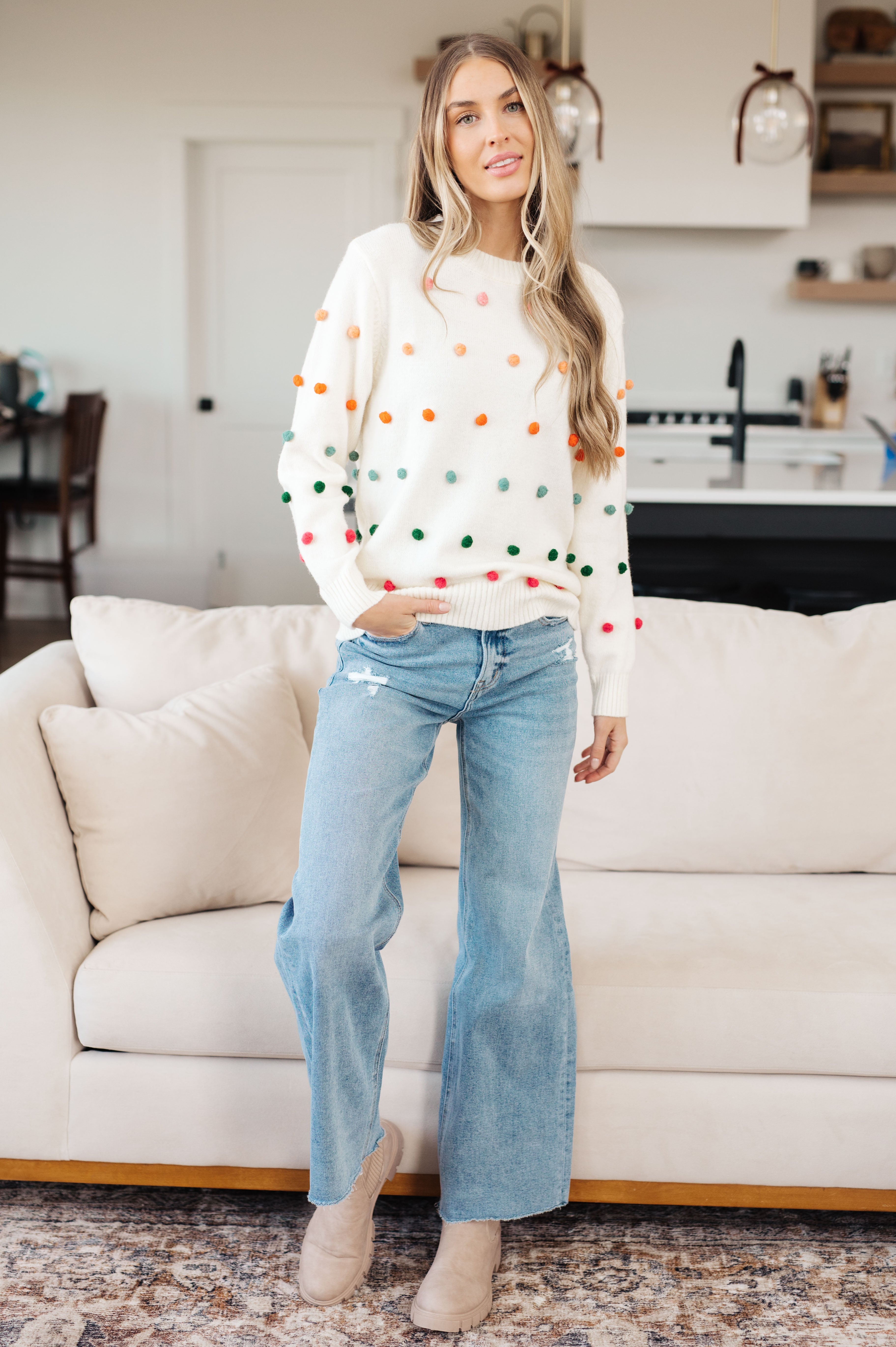 Jodifl Candy Buttons Pom Detail Ivory Sweater Shirts & Tops