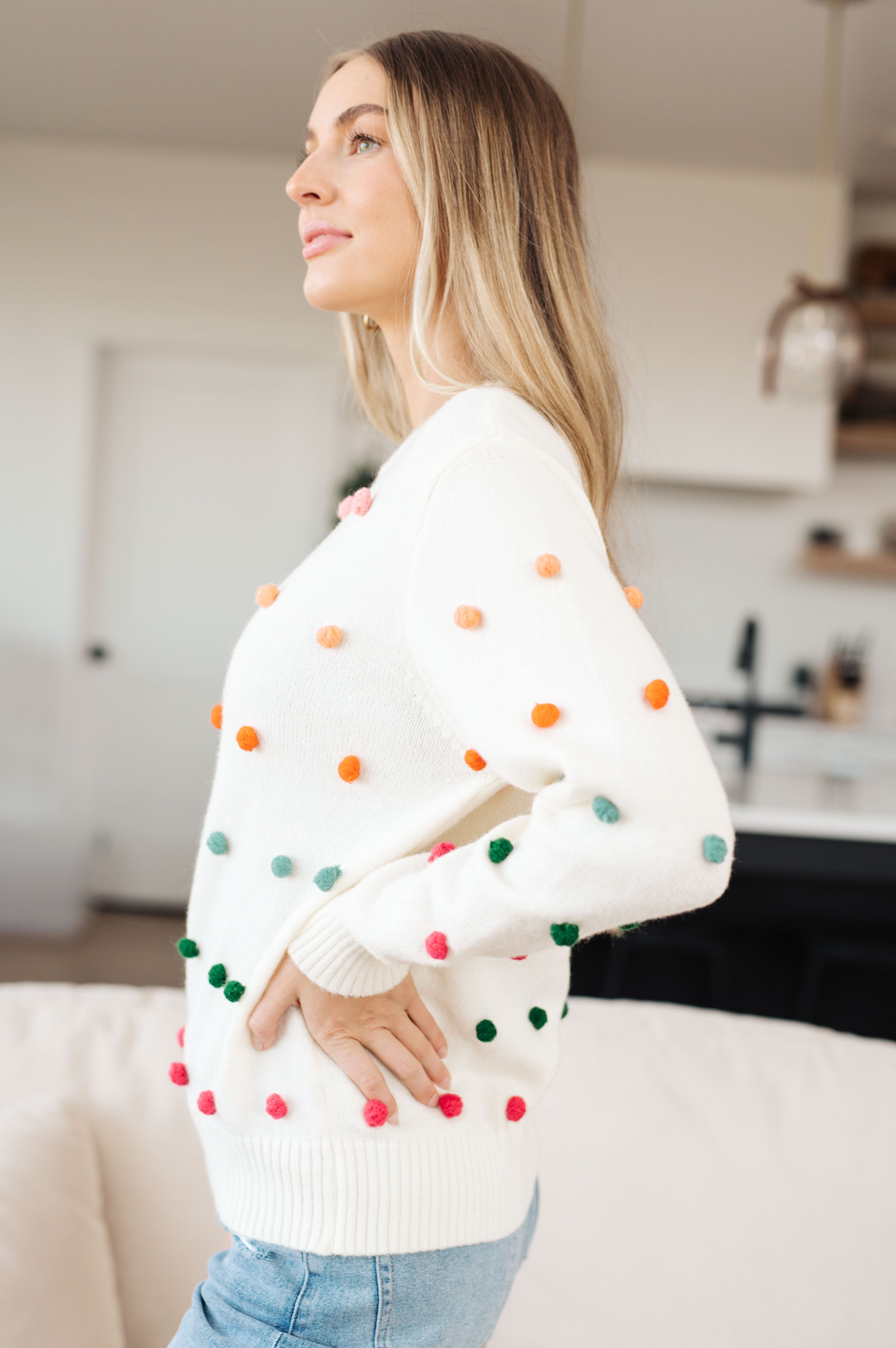 Jodifl Candy Buttons Pom Detail Ivory Sweater Shirts & Tops
