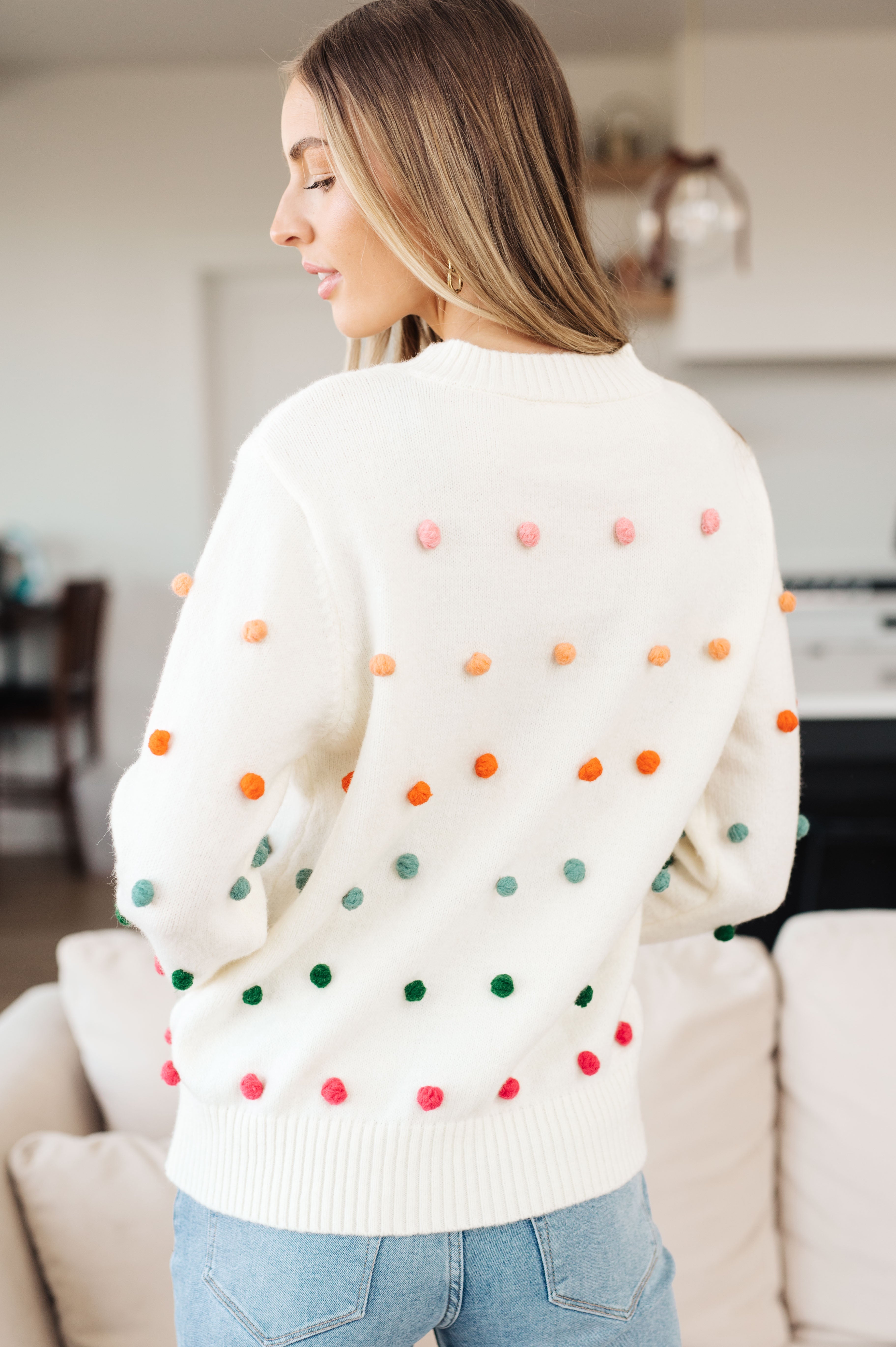 Jodifl Candy Buttons Pom Detail Ivory Sweater Shirts & Tops