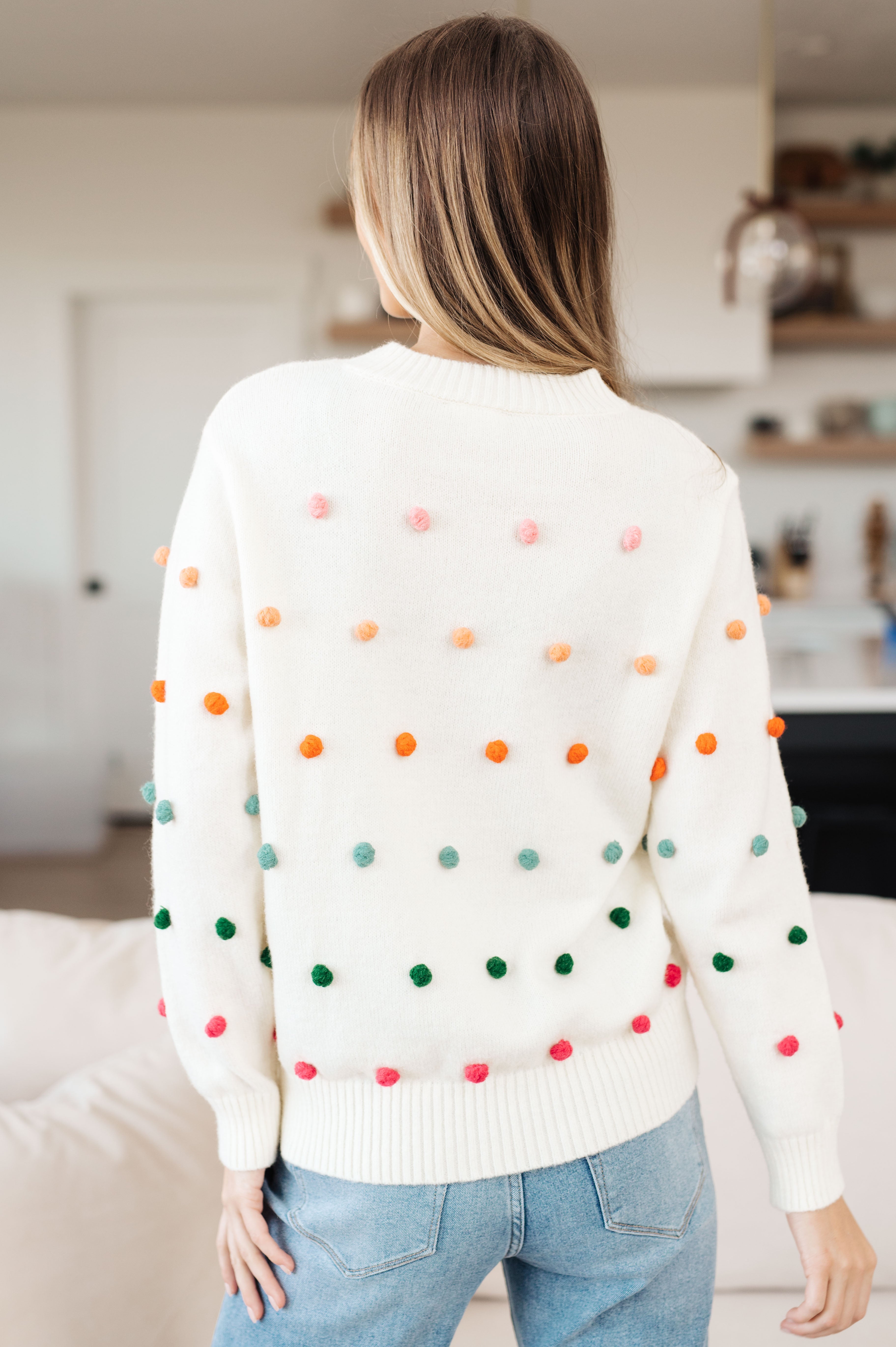 Jodifl Candy Buttons Pom Detail Ivory Sweater Shirts & Tops