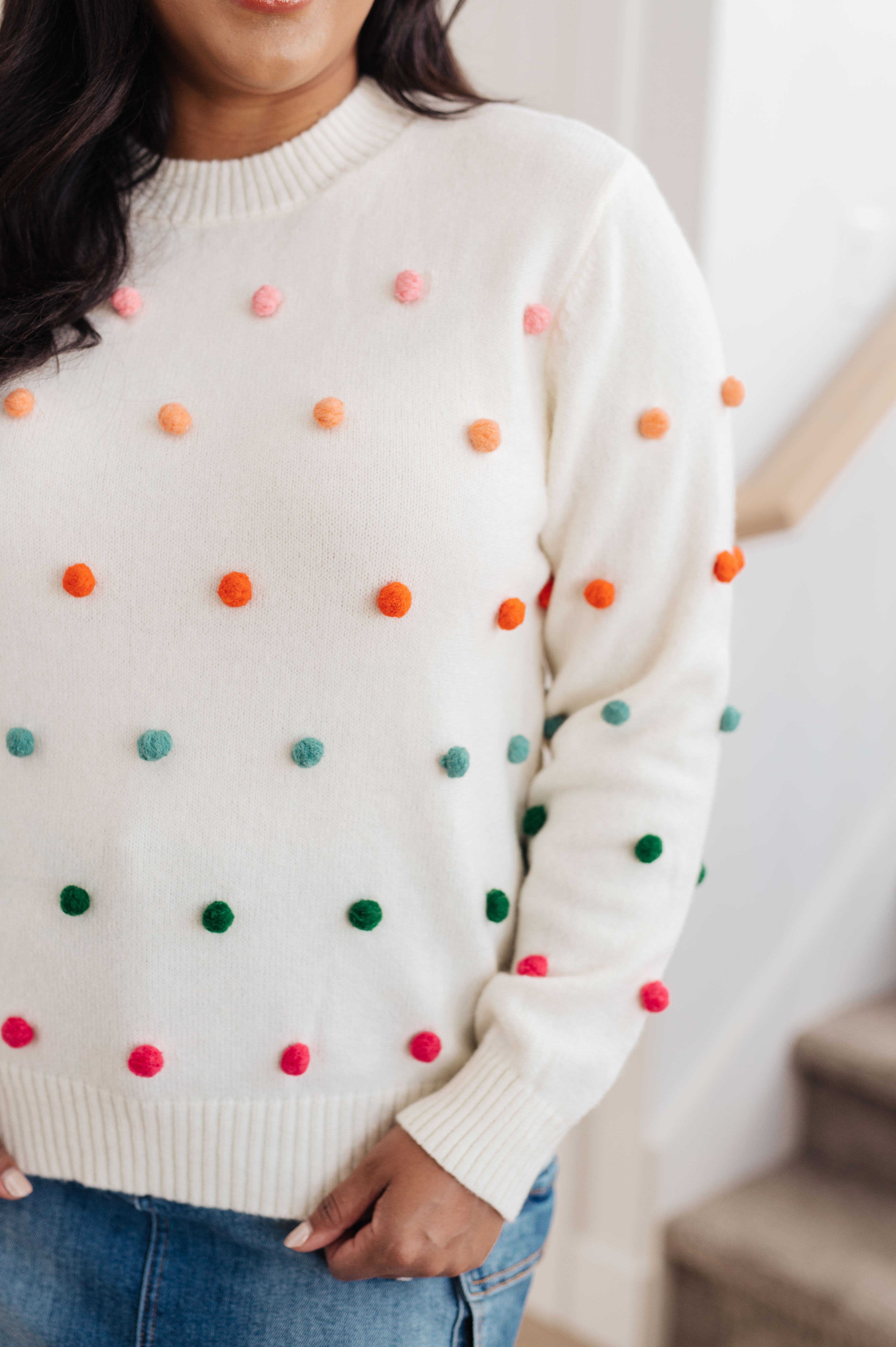 Jodifl Candy Buttons Pom Detail Ivory Sweater Shirts & Tops