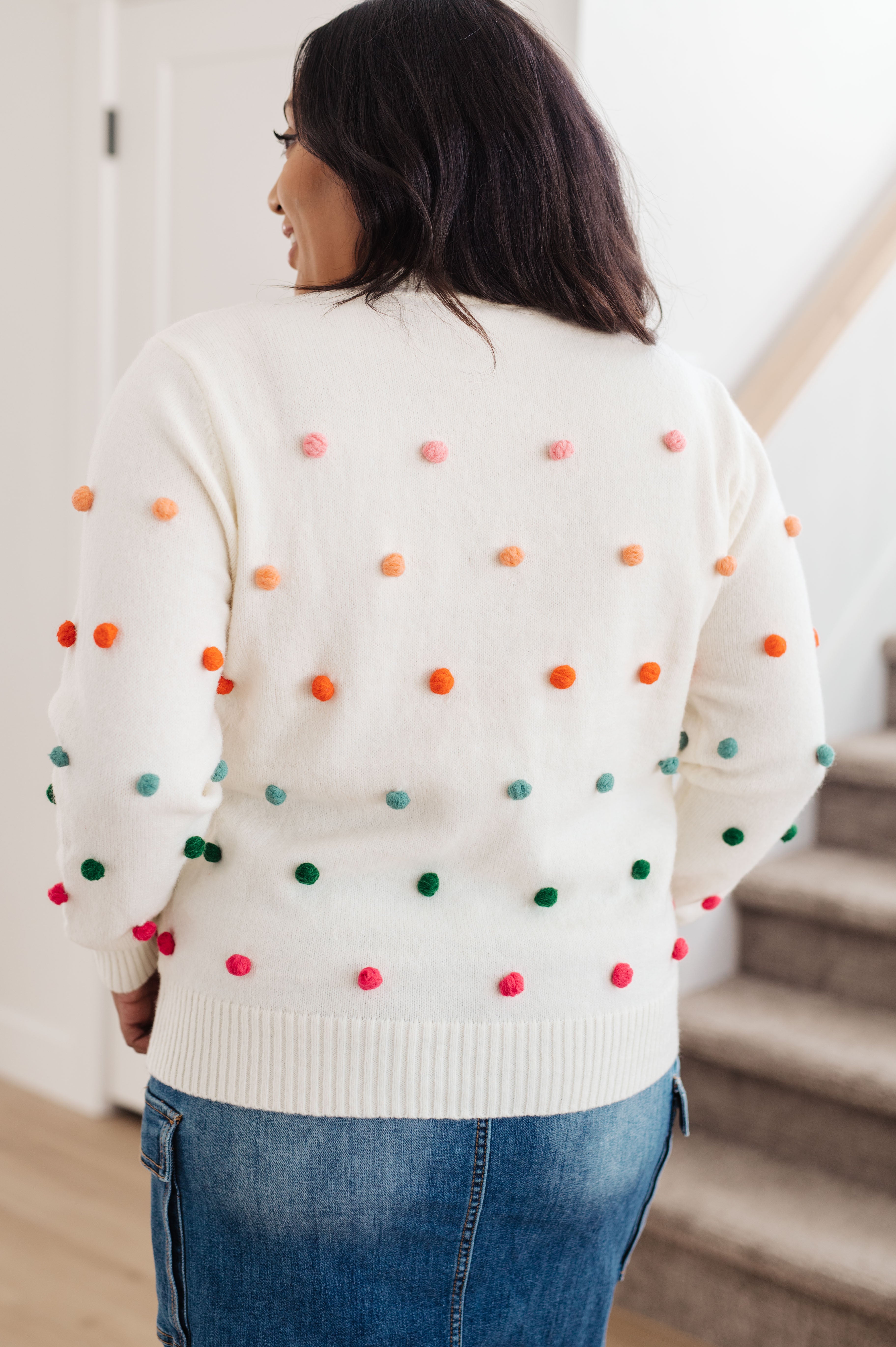 Jodifl Candy Buttons Pom Detail Ivory Sweater Shirts & Tops