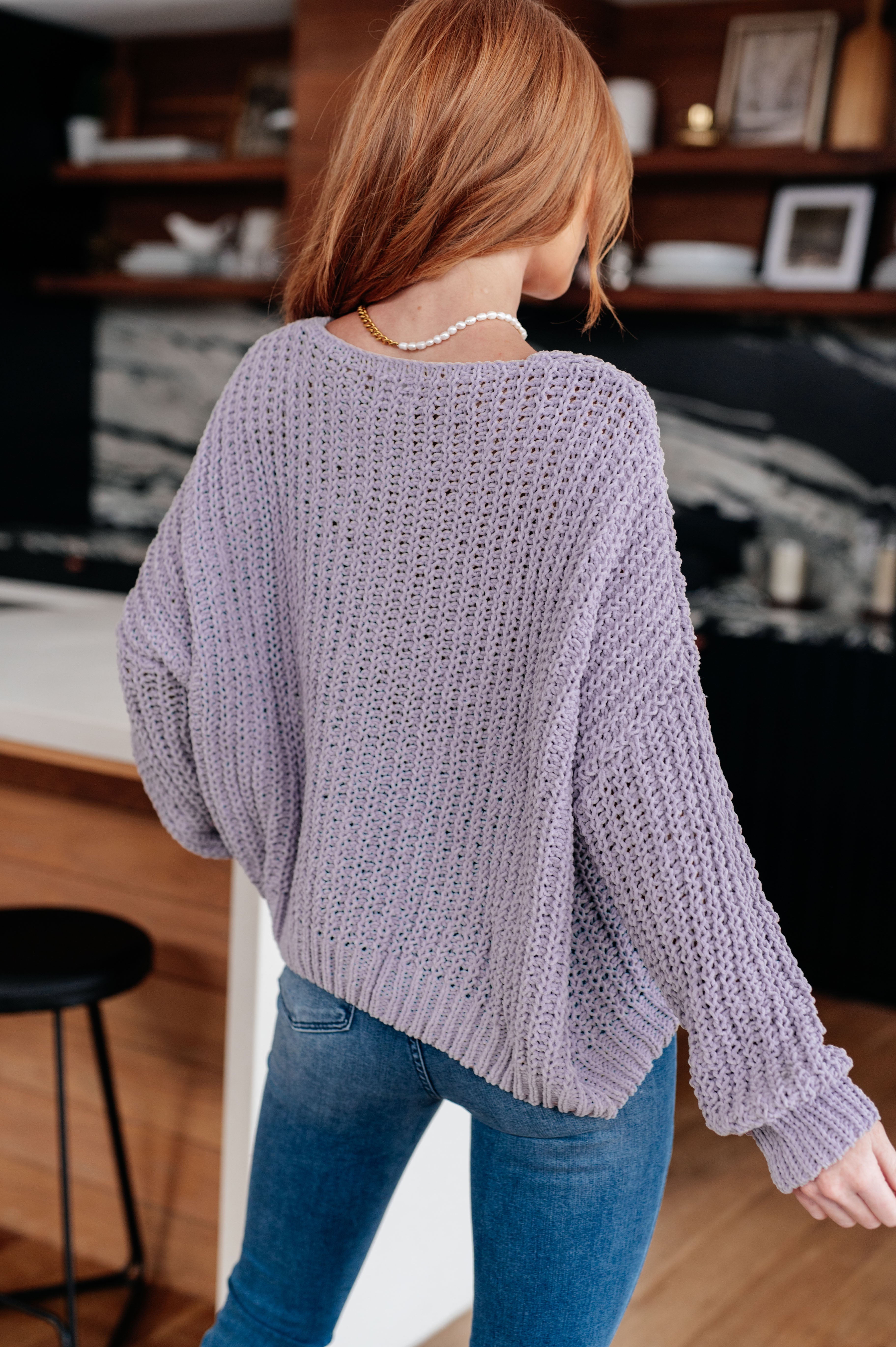 Andree By Unit Captured My Interest Chunky V-Neck Lavendar Sweater Tops