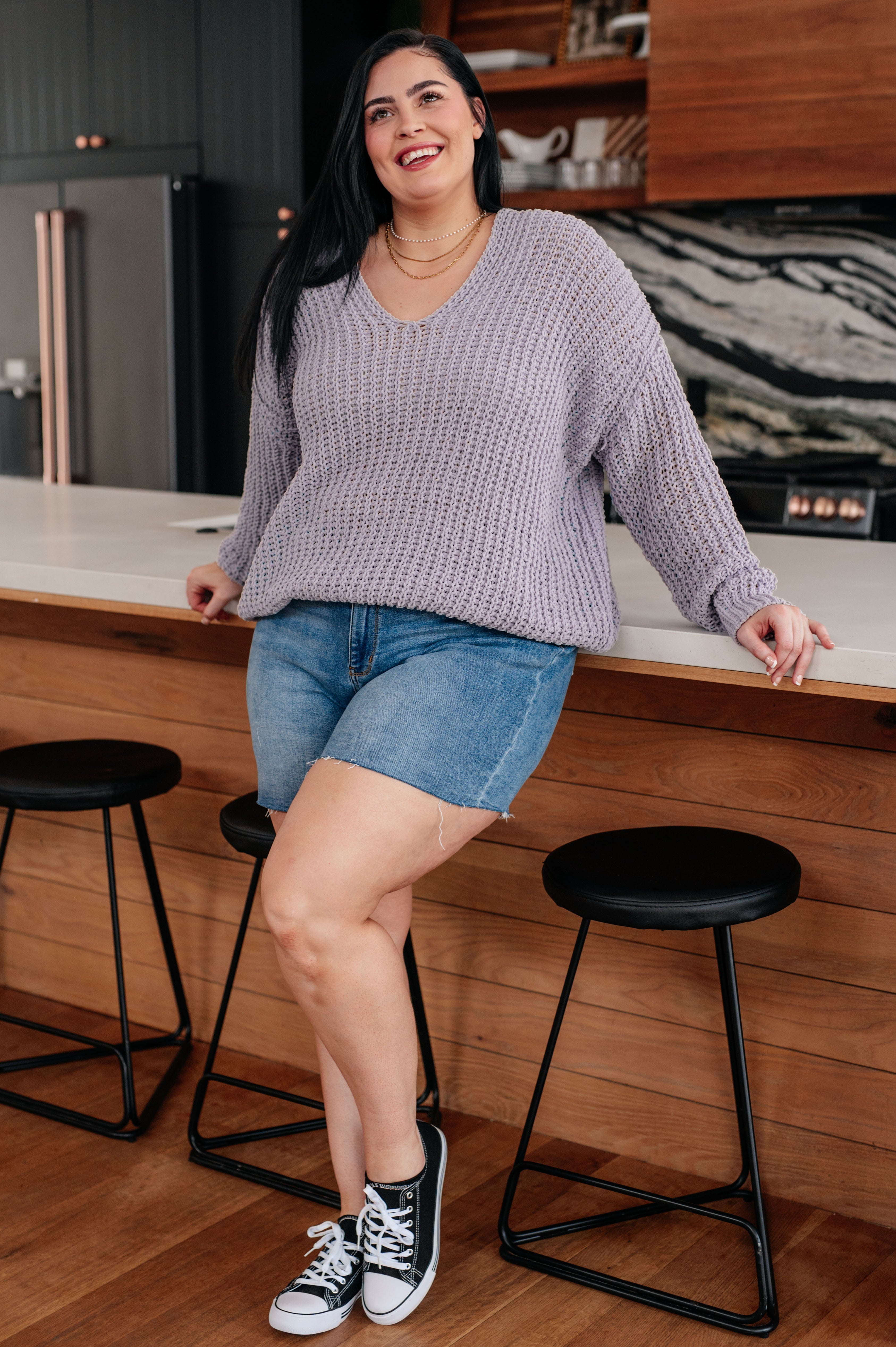 Andree By Unit Captured My Interest Chunky V-Neck Lavendar Sweater Tops