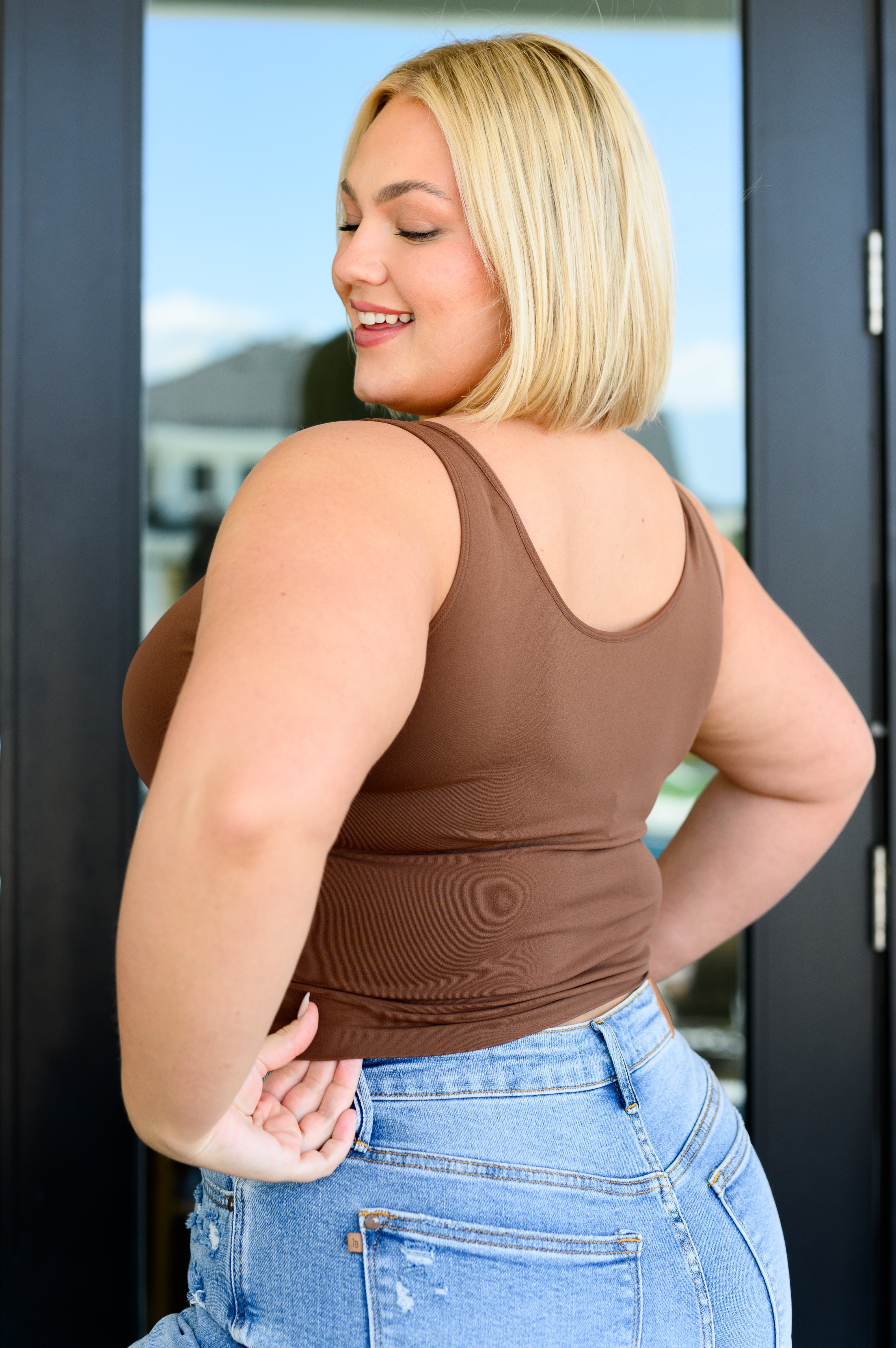 Yelete Carefree Seamless Reversible Tank in Brown Tops