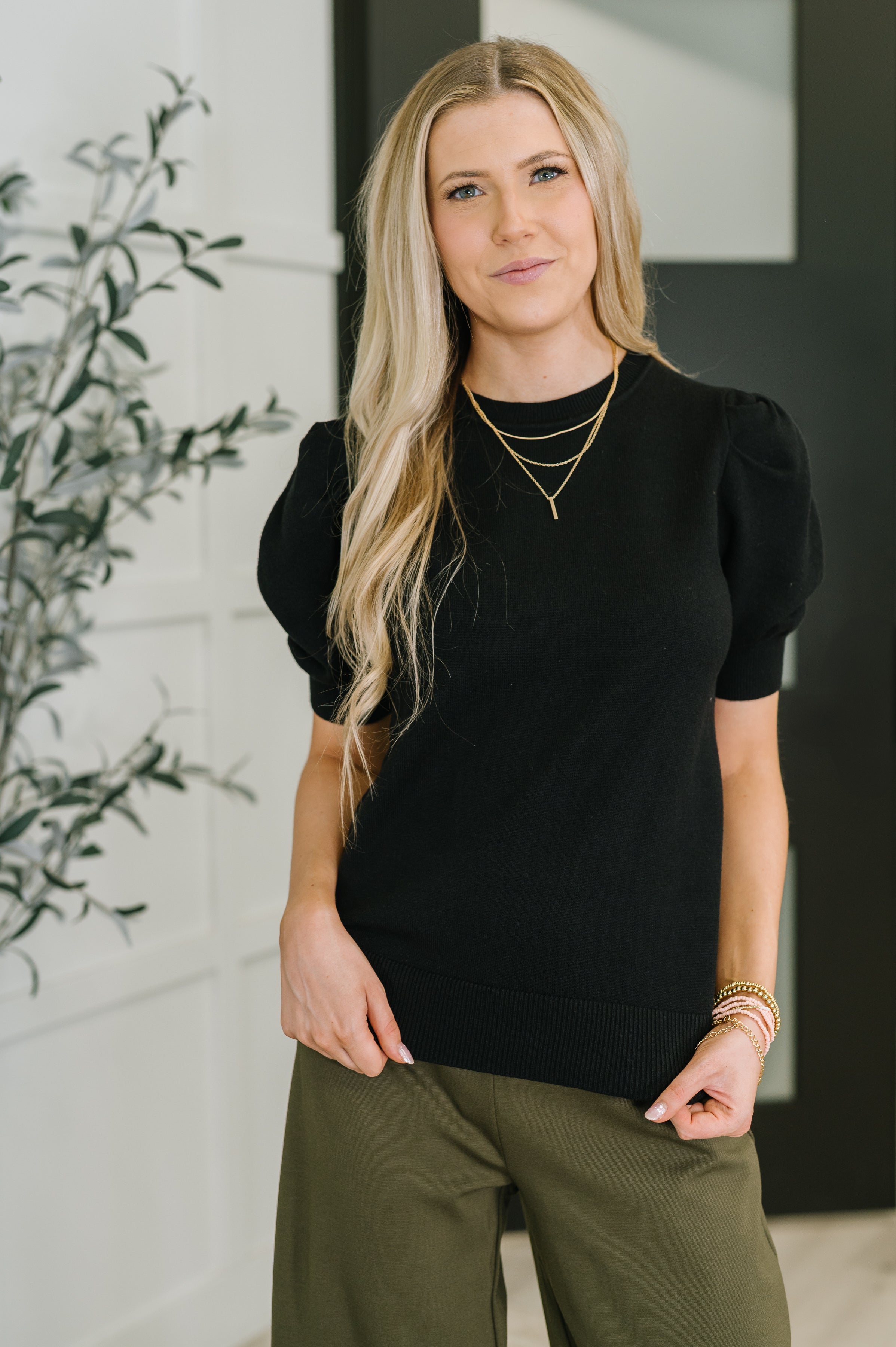 Zenana Casually Classy Puff Sleeve Blouse in Black Womens