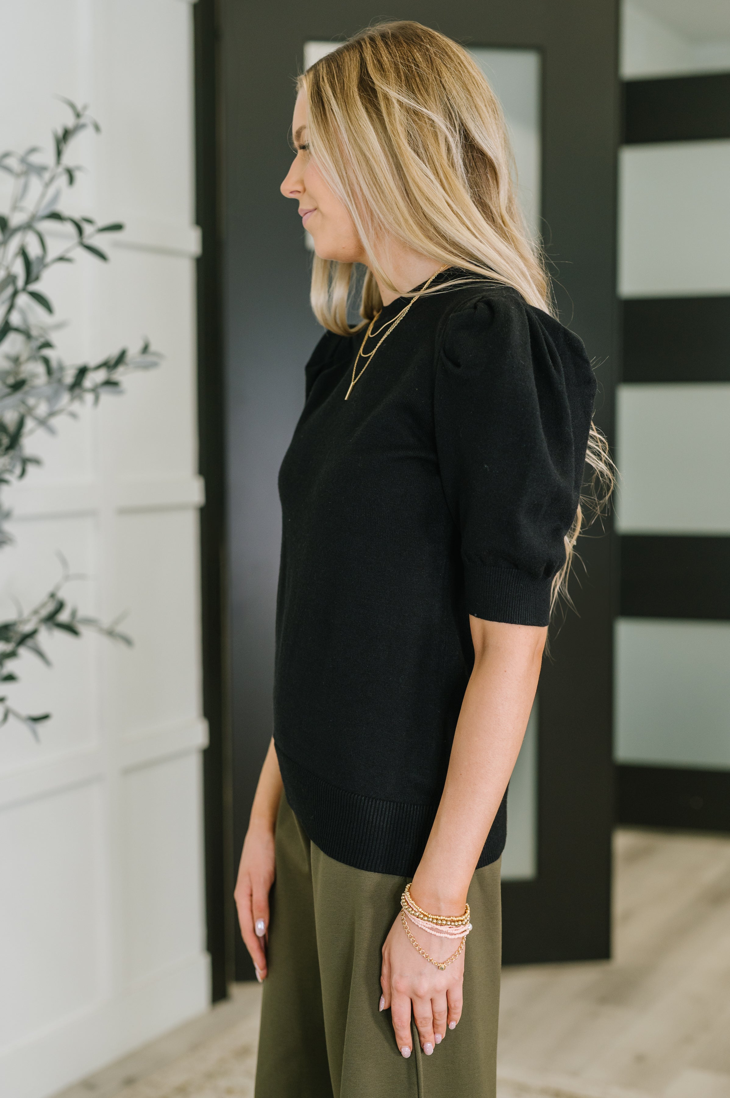 Zenana Casually Classy Puff Sleeve Blouse in Black Womens