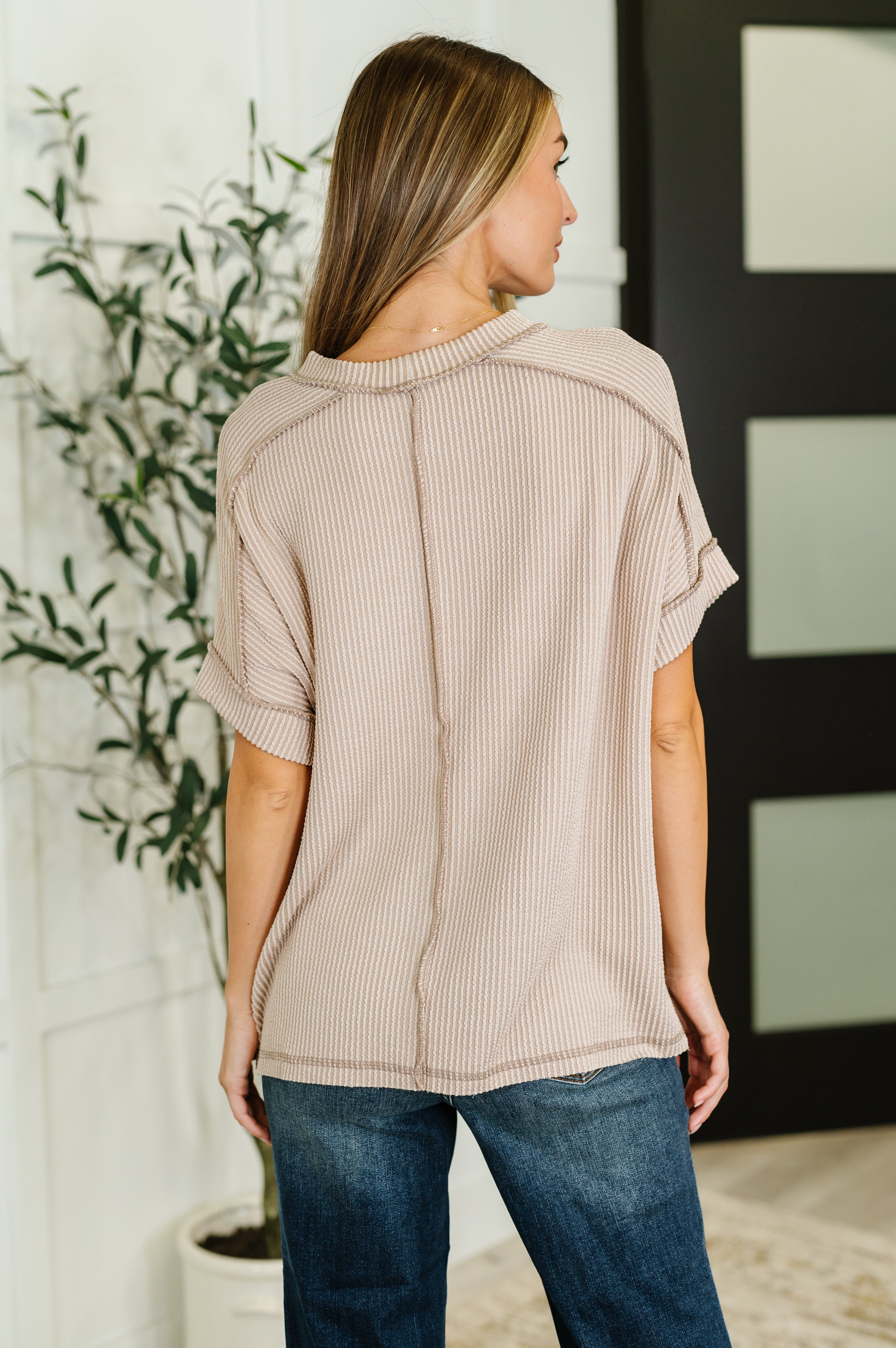 Zenana Catch Me Loungin’ Cable Ribbed Knit Top in Ash Mocha Womens