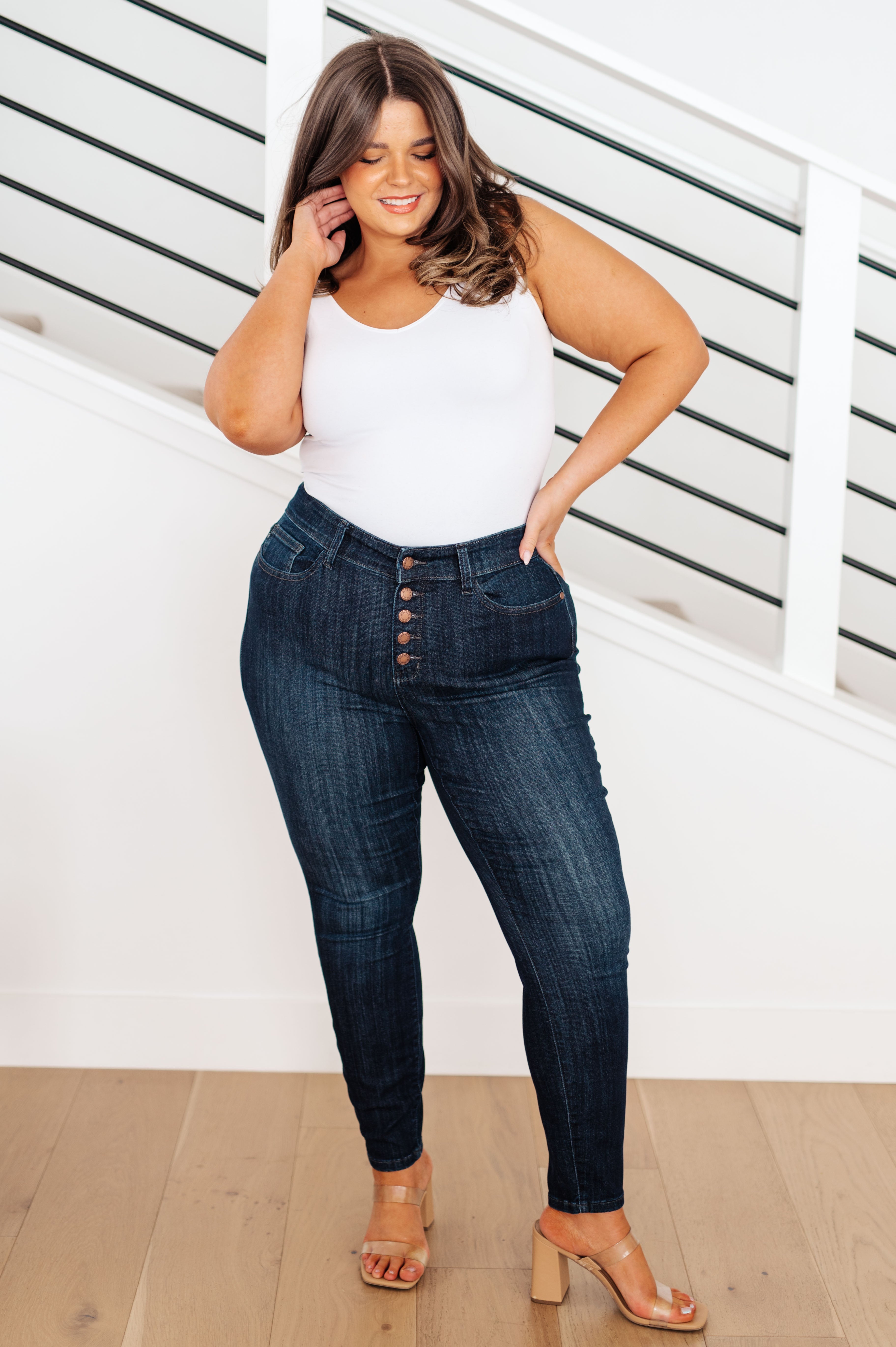 Judy Blue Celecia High Waist Hand Sanded Resin Skinny Jeans Denim