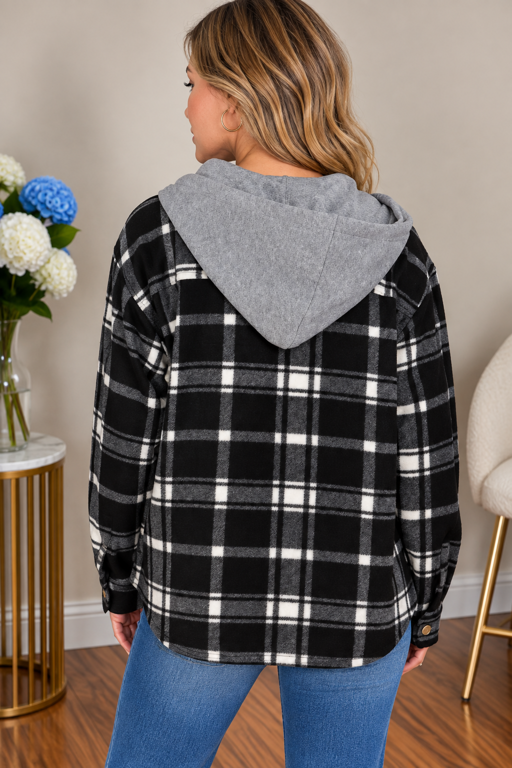 Active Basics Chasing Cozy Black & Ivory Fleece Hooded Jacket