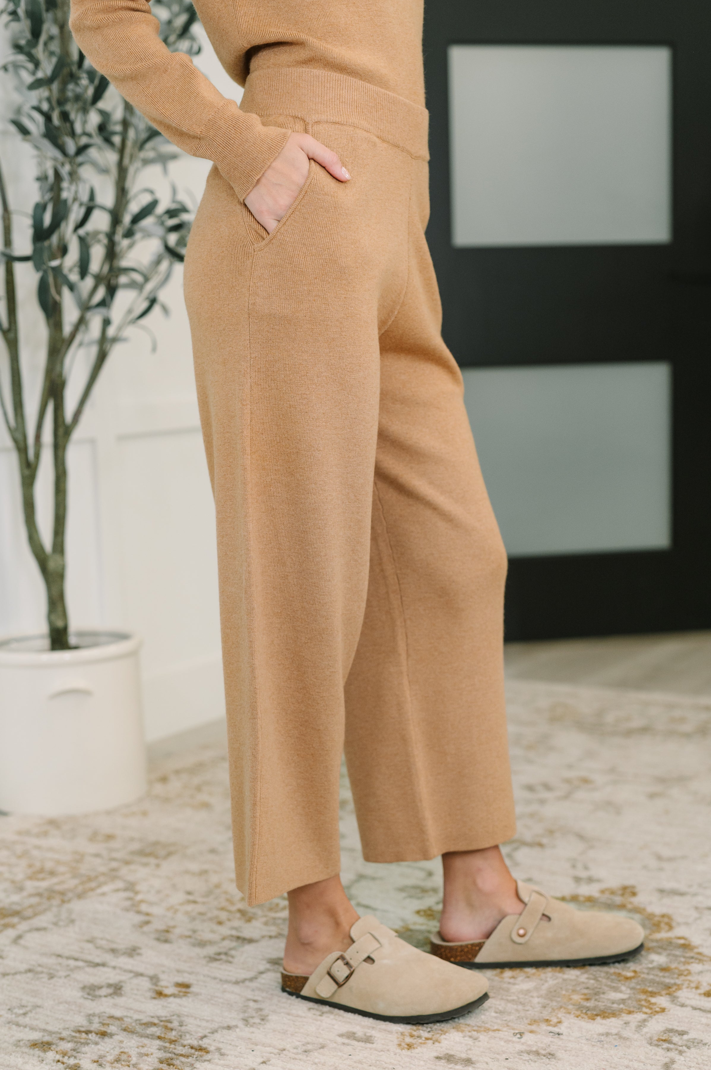Honey Mark Clove Ribbed Knit Culottes in Camel Womens