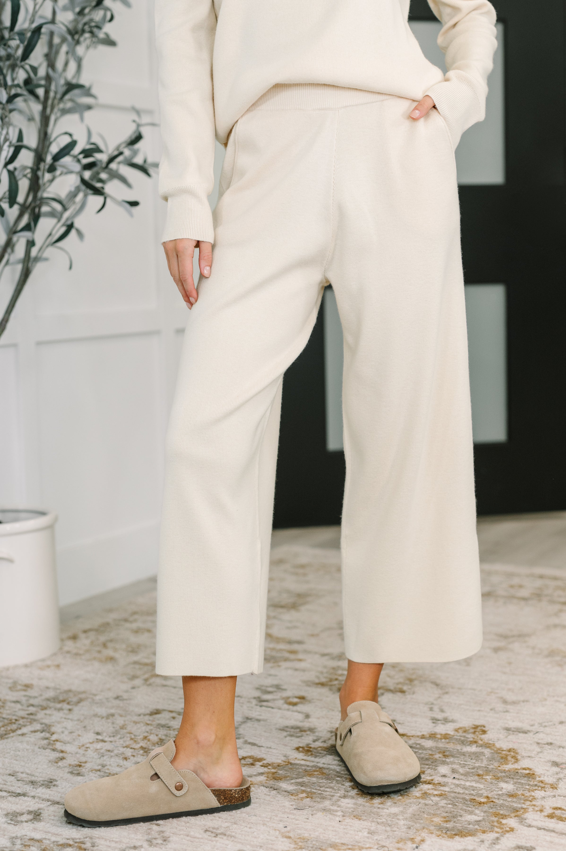 Honey Mark Clove Ribbed Knit Culottes in Culottes in Oat Womens