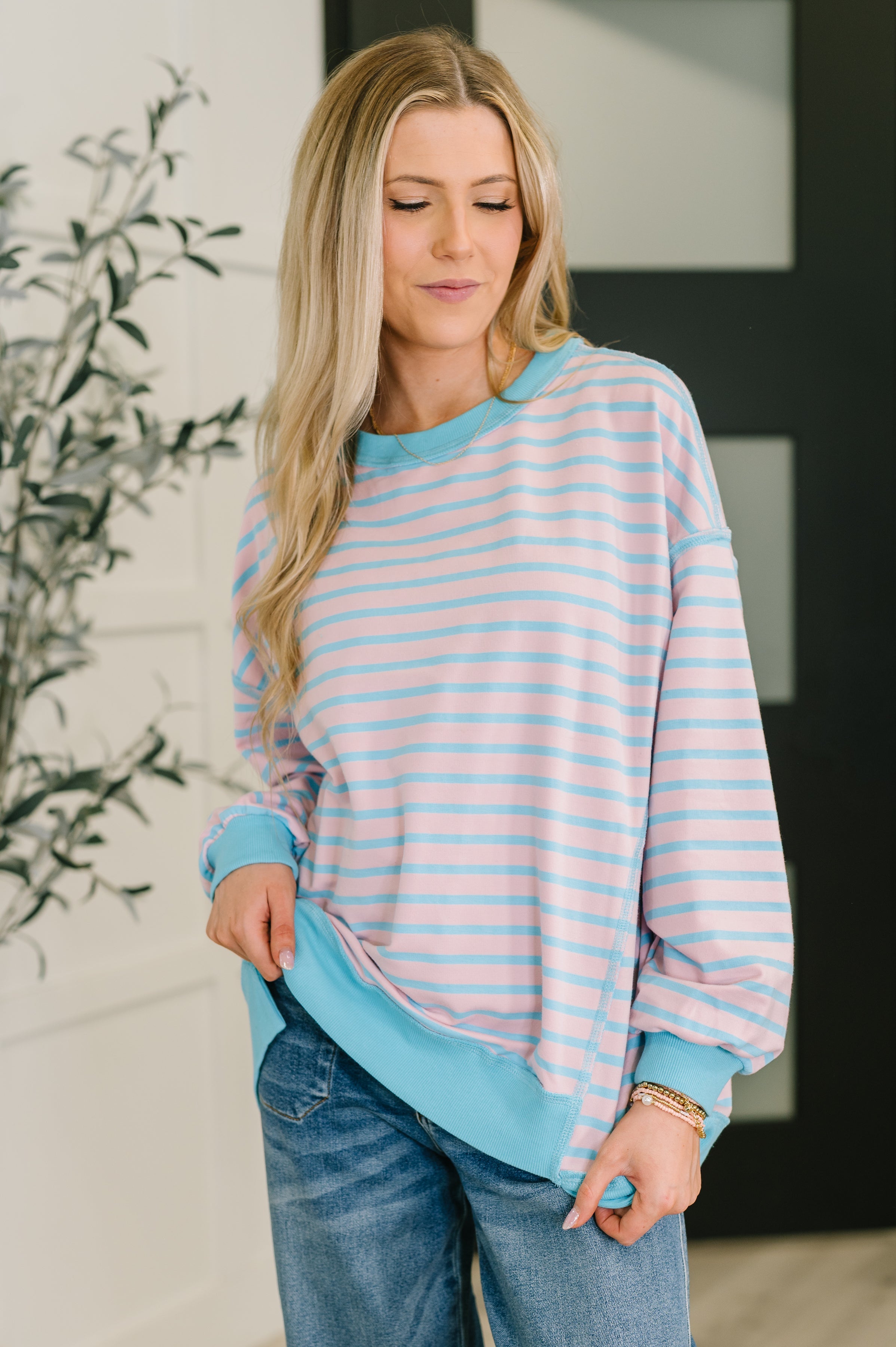 One Eleven North Color Clash Drop Shoulder Long Sleeve Womens