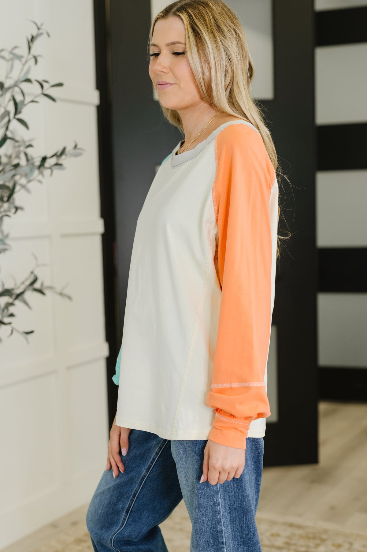 One Eleven North Color Me Confused Color Block Top Womens