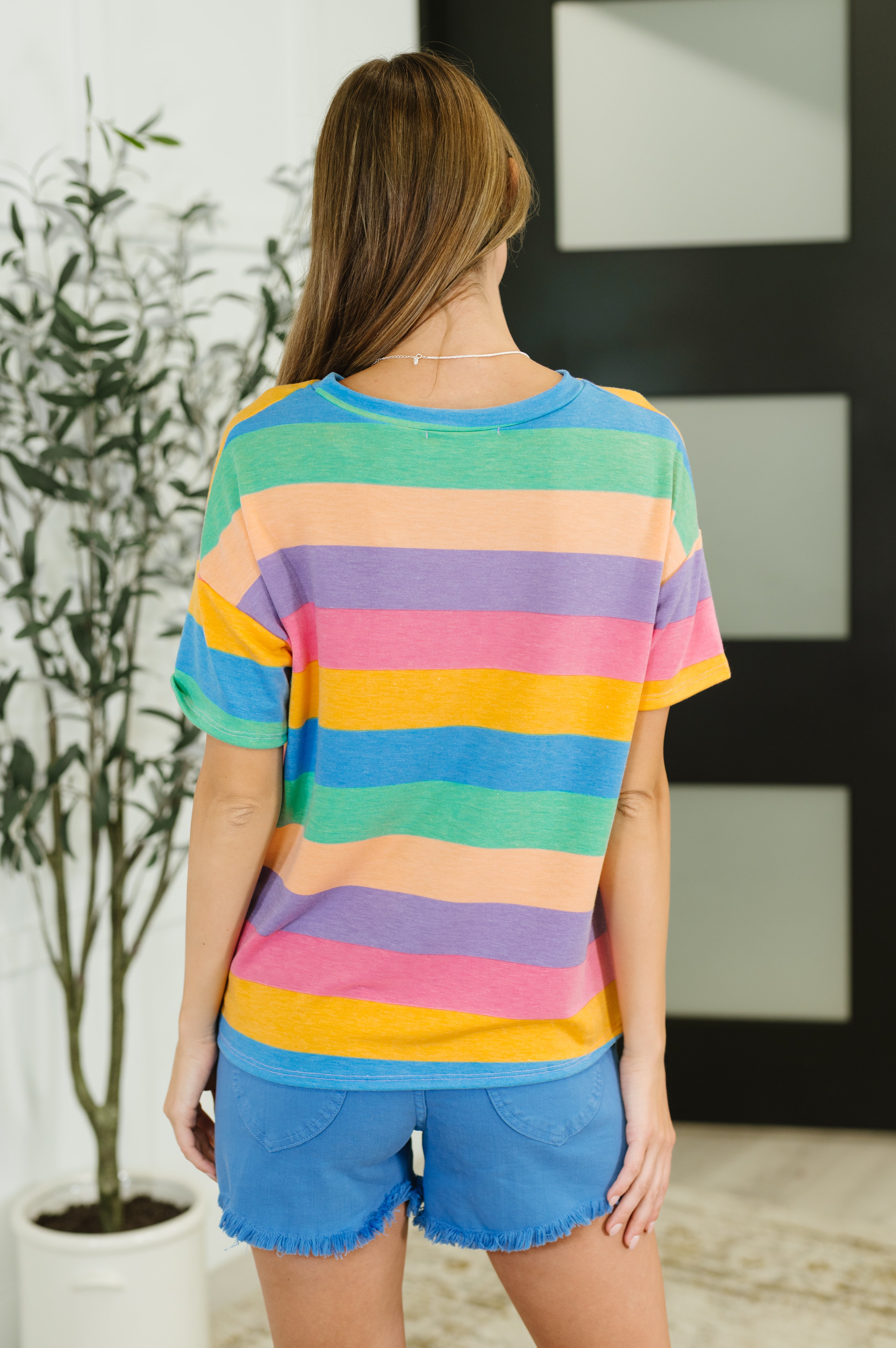 Haptics Color Theory Drop Shoulder Top in Blue, Yellow and Pink Womens