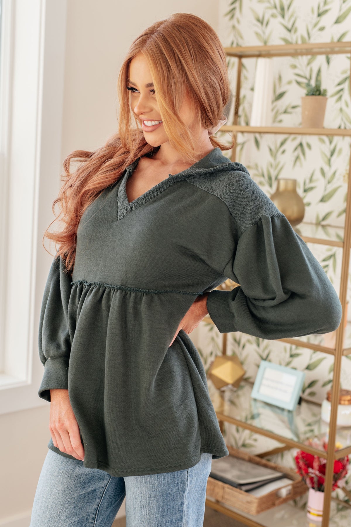 7th Ray She's Not Wrong Hooded V-Neck Pullover Tops