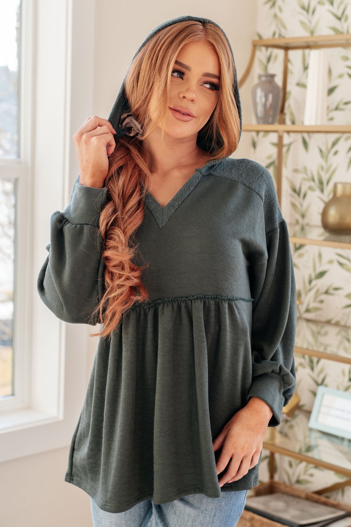 7th Ray She's Not Wrong Hooded V-Neck Pullover Tops