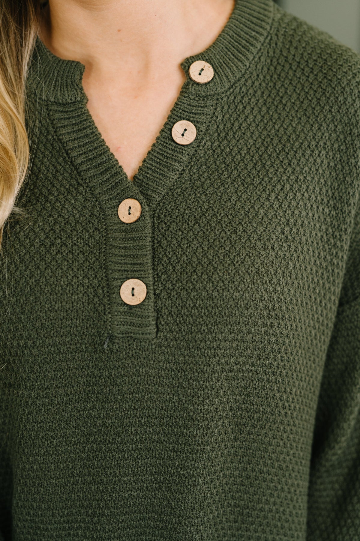 Zenana Come Together Henley Casual Top in Dark Olive Womens