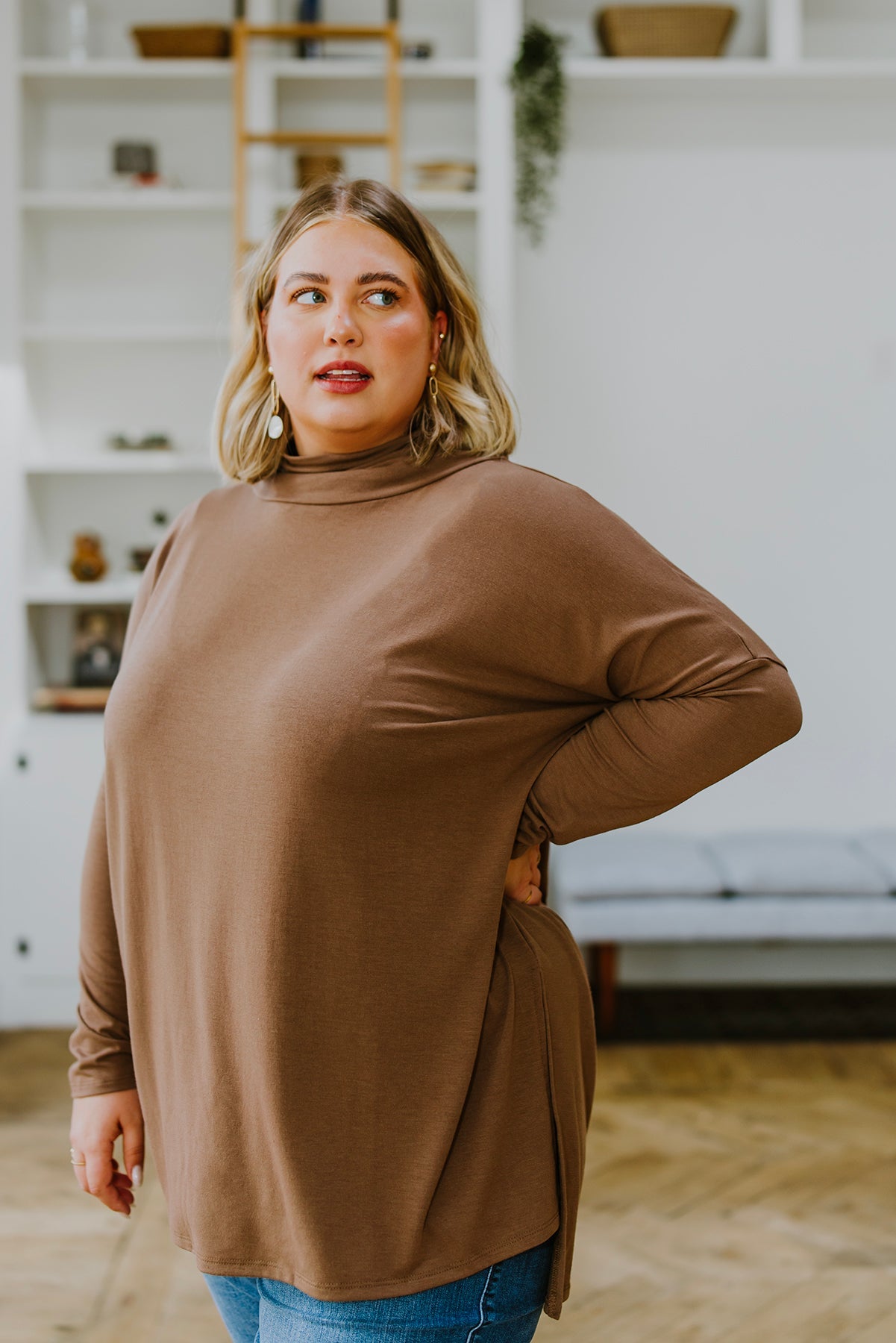 Zenana Comfort First Cowl Neck Hi-Low Long Sleeve Tops