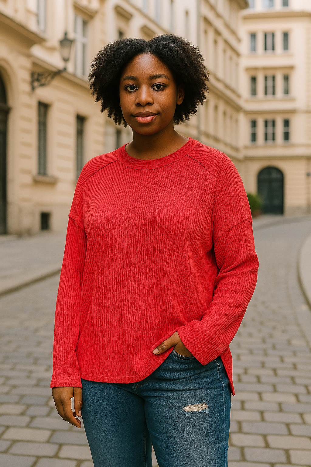 Zenana Ruby Exposed Seam Long Sleeve Corded Ribbed Knit Top RUBY